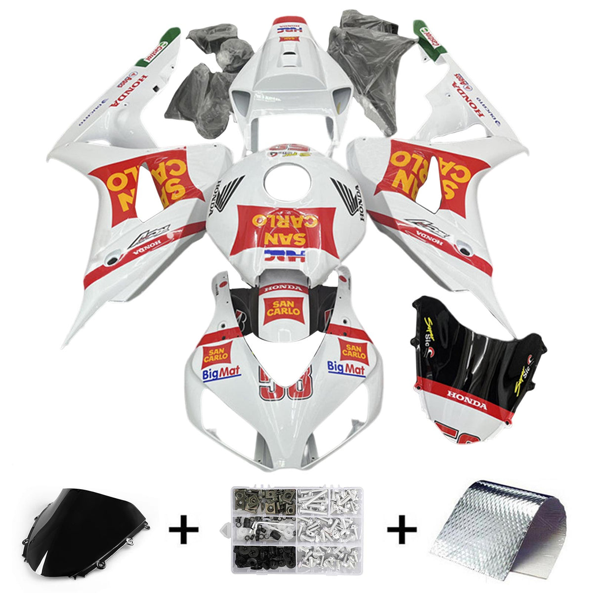 Amotopart 2006-2007 Honda CBR1000RR Blanco y rojo Style4 Kit de carenado