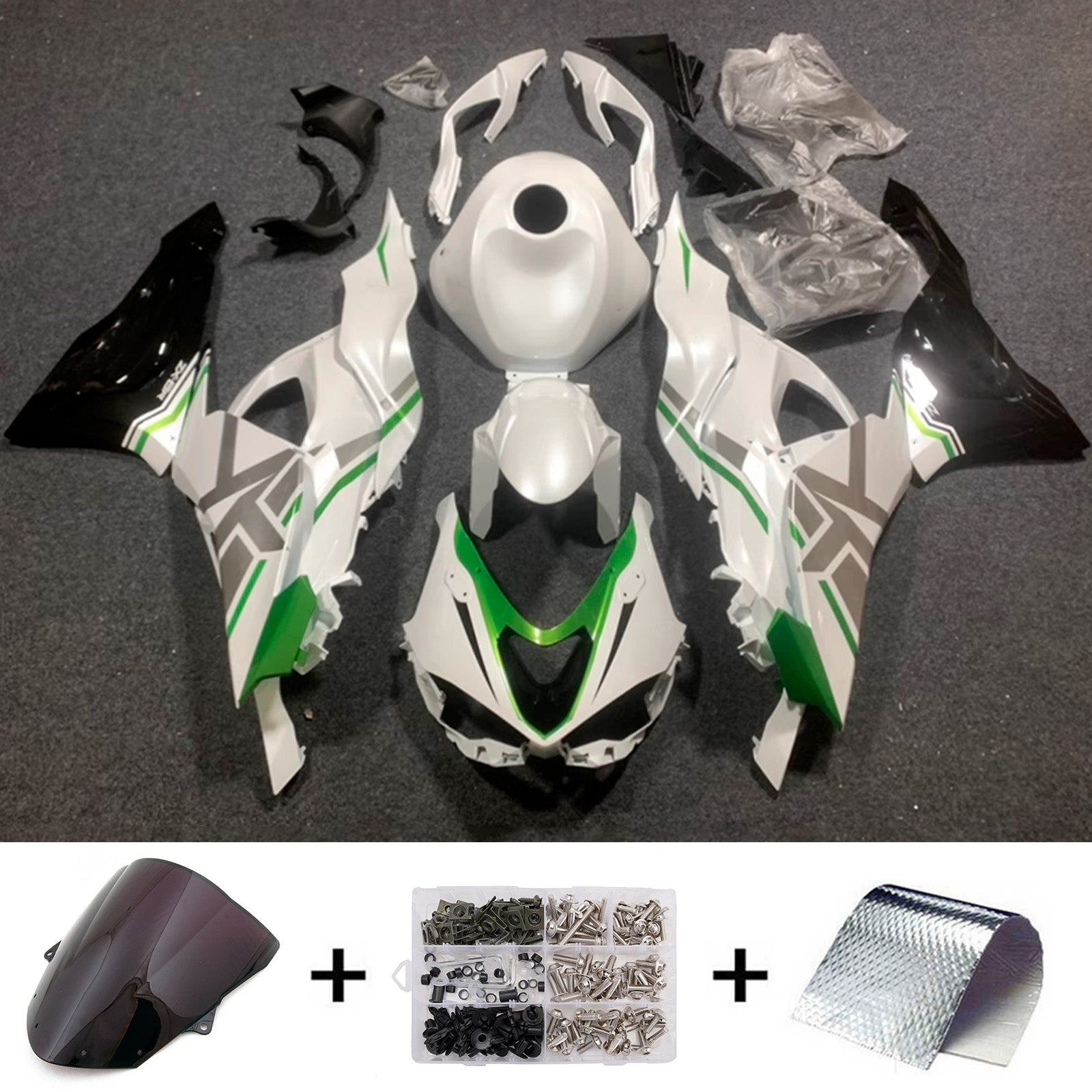 Amotopart 2024-2025 Kawasaki ZX-6R White Green Grey Fairing Kit
