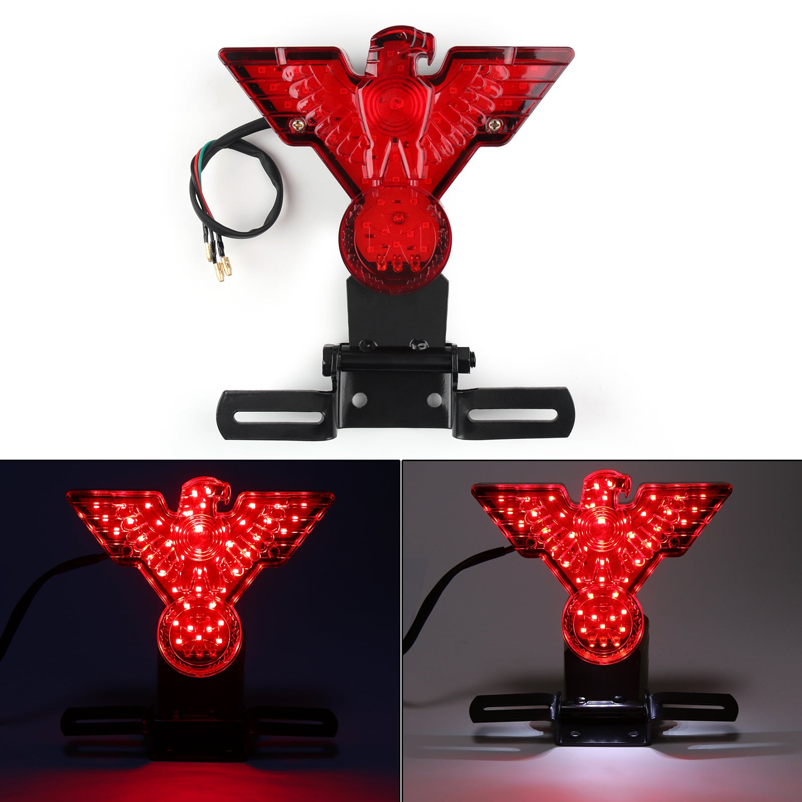 Lampada fanale posteriore a LED per moto Eagle Chopper Bobbe con piastra