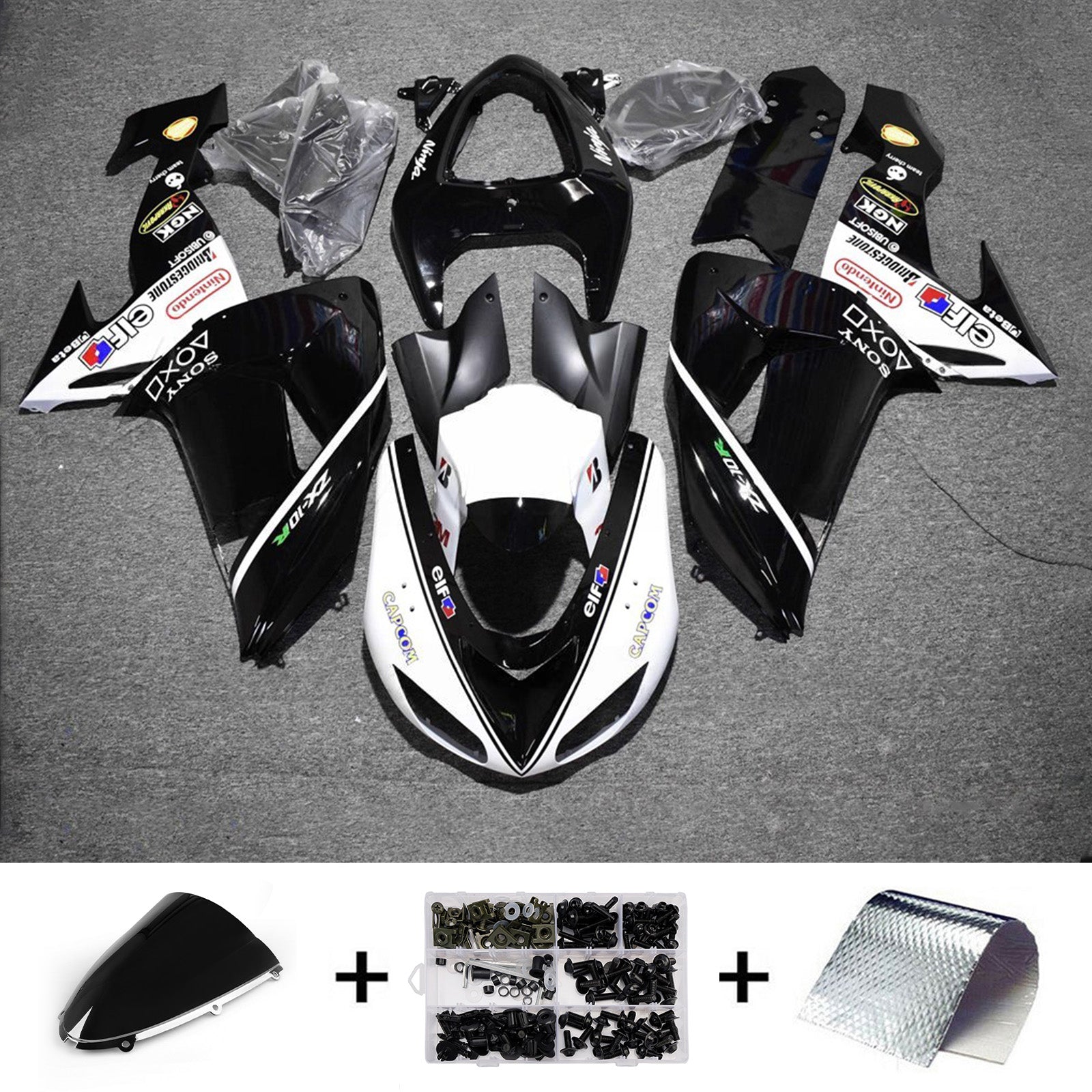 Amotopart 2006-2007 Kawasaki ZX10R Black & White Fairing Kit