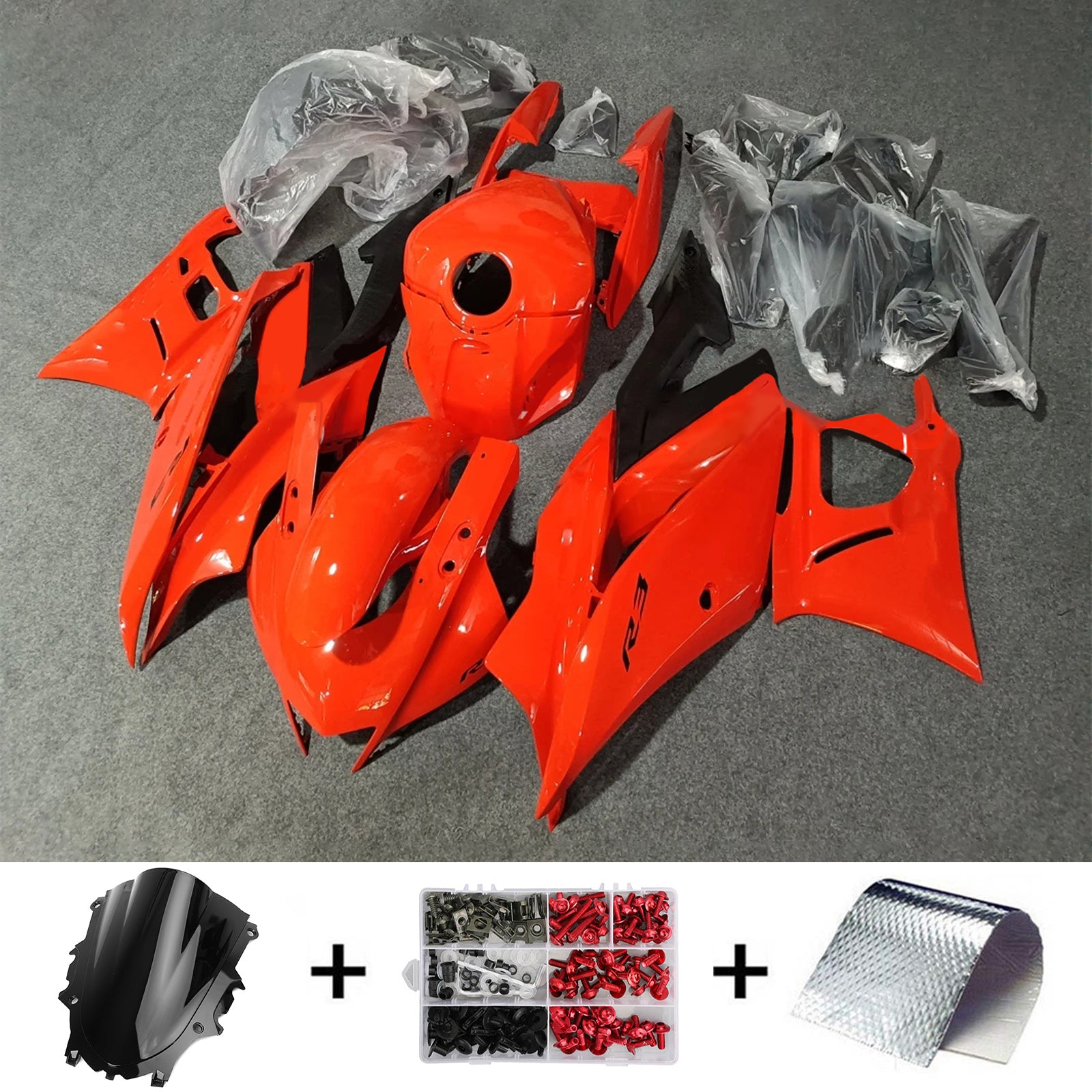 Amotopart 2022-2024 Yamaha YZF-R3 y R25 Kit de carenado rojo naranja