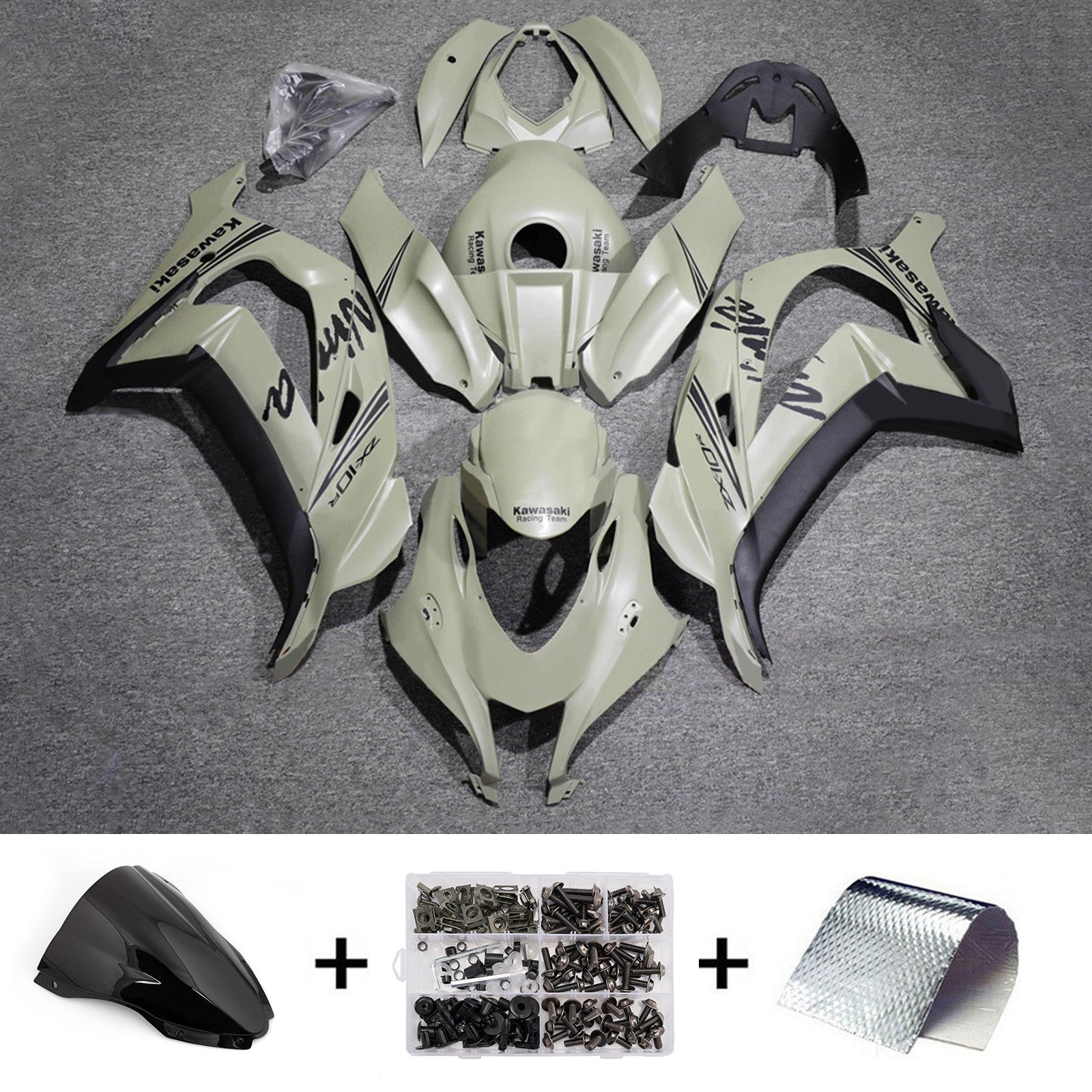 Amotopart 2016–2020 Kawasaki ZX10R Mattgrün-schwarzes Verkleidungsset