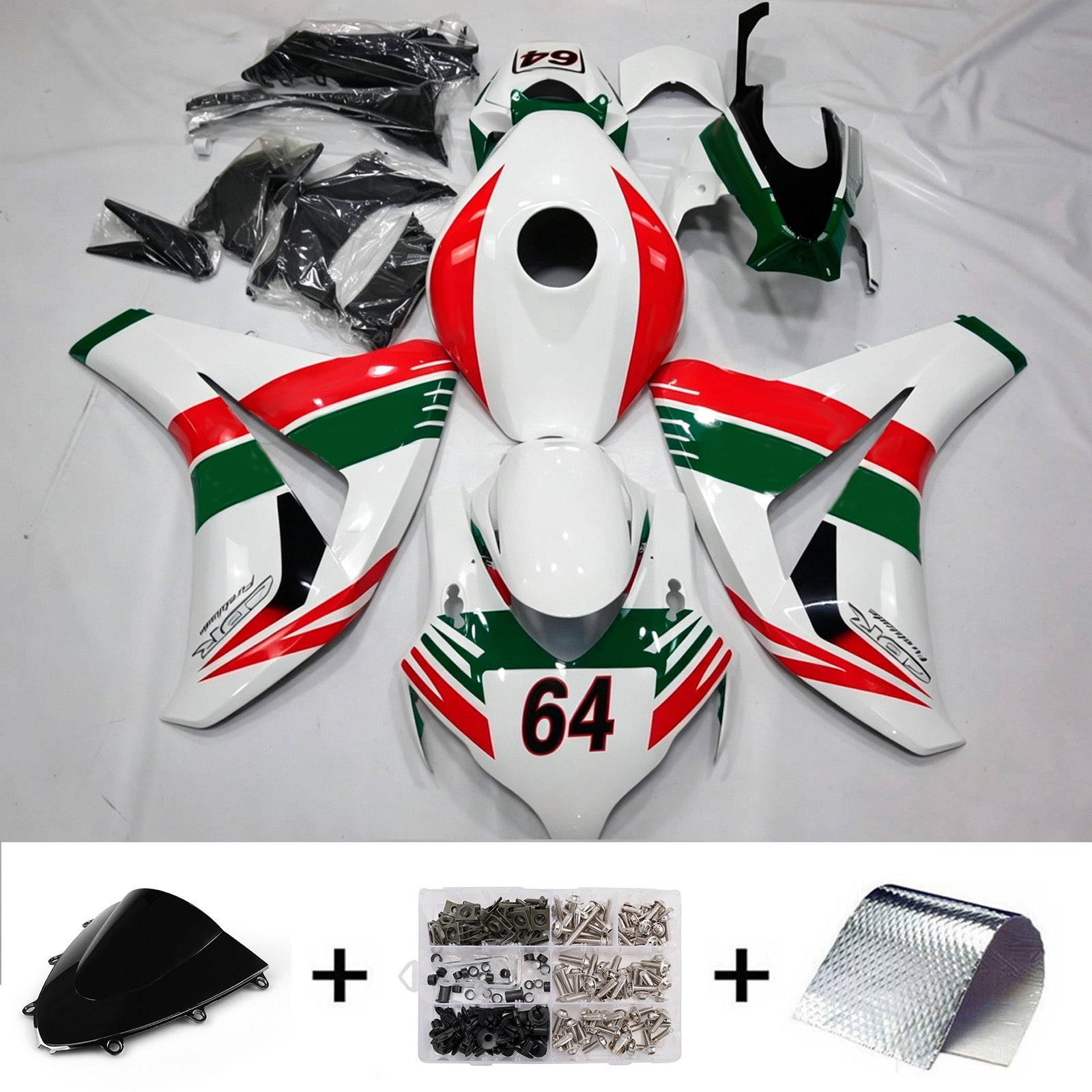 Amotopart 2008-2011 Honda CBR1000RR White/Red/Green Fairing Kit