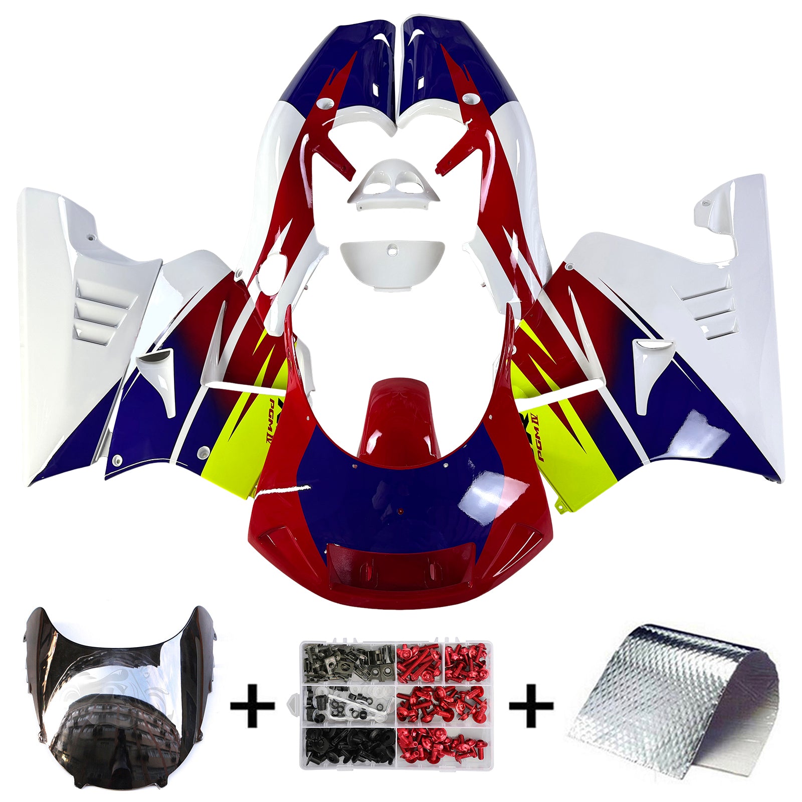 Amotopart 1994-1996 Honda NSR250 PGM-4 White/Red/Blue/Yellow Fairing Kit