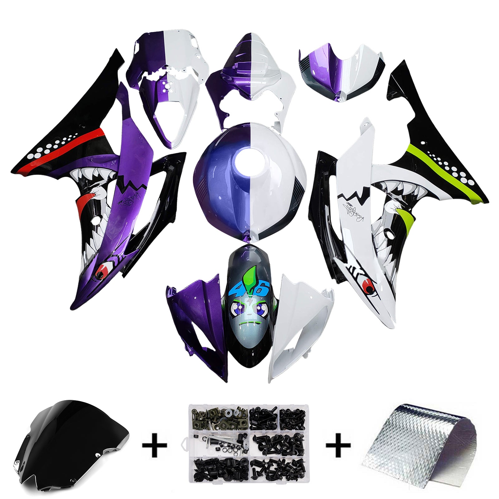 Amotopart 2008-2016 ヤマハ YZF-R6 ブルー パープル ホワイト フェア