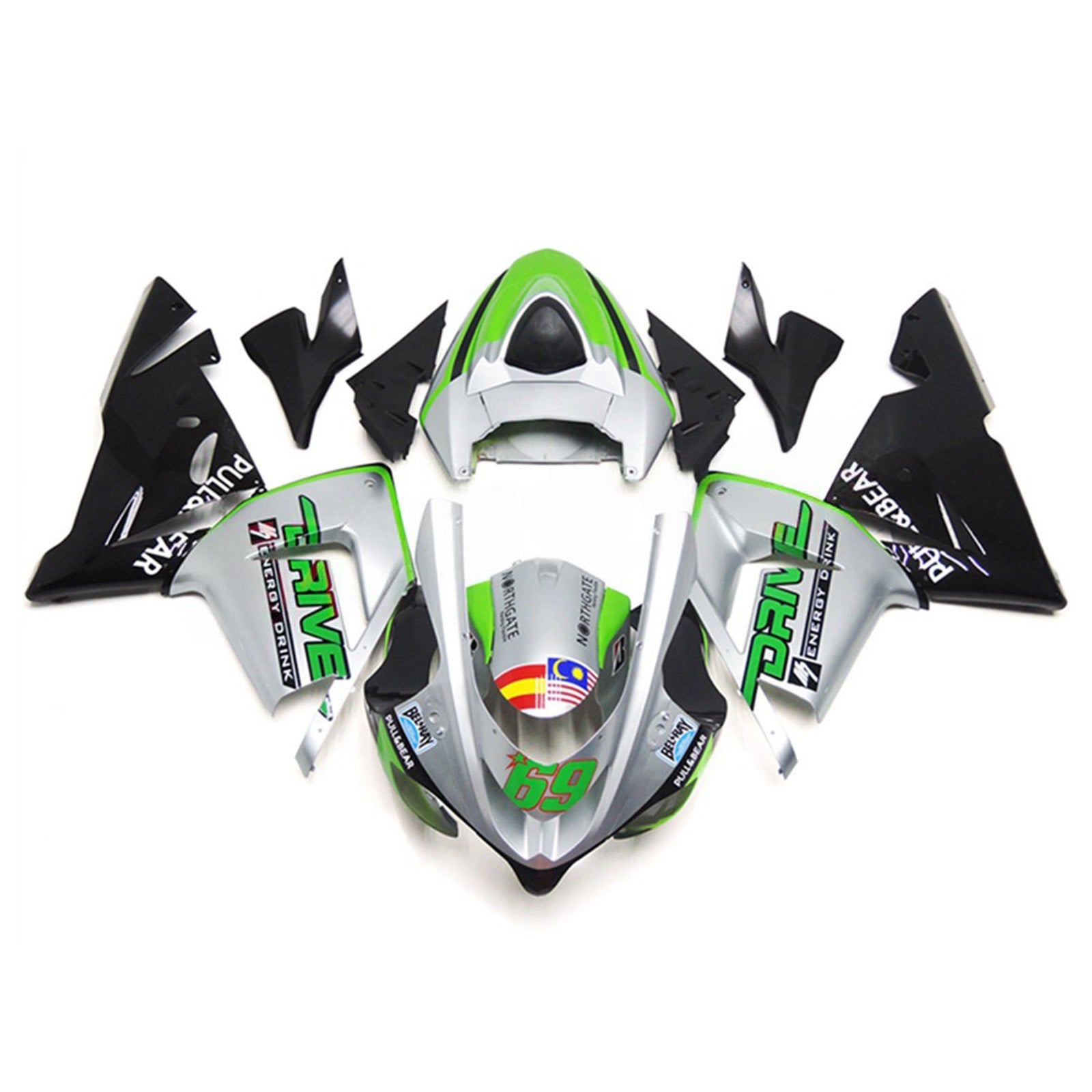 Amotopart 2004-2005 Kawasaki ZX10R Green Black White Fairing Kit