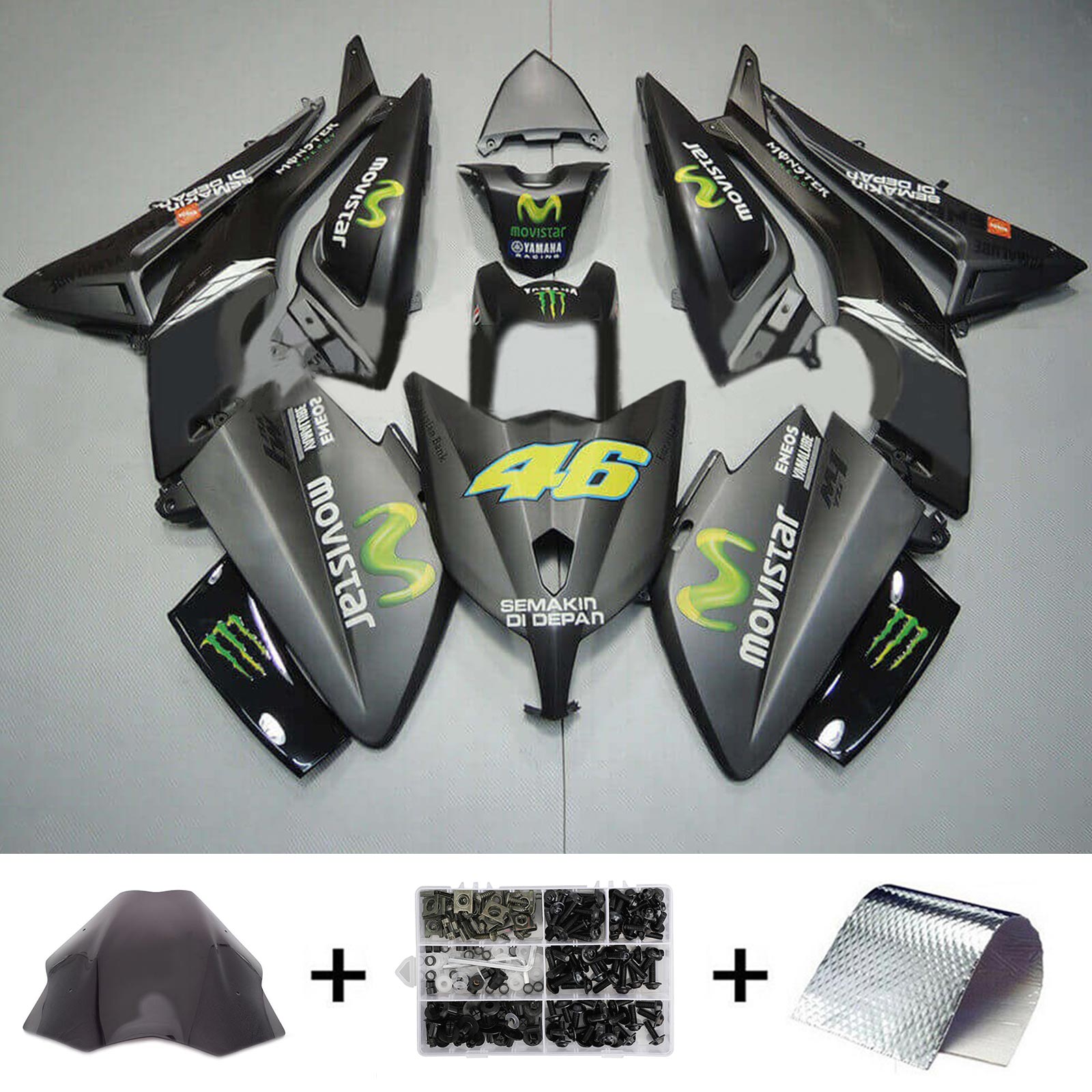 Amotopart 2012-2014 Yamaha T-Max TMAX530 Matte Black with Monster Logo Fairing Kit