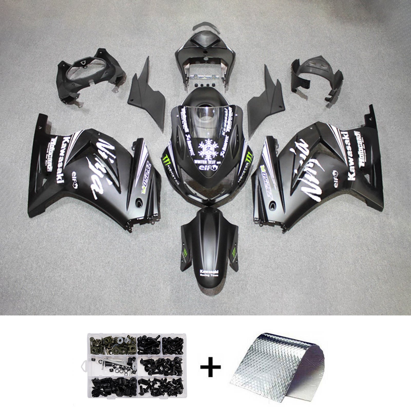Amotopart 2008-2012 Kawasaki EX250/Ninja250R Black White Fairing Kit