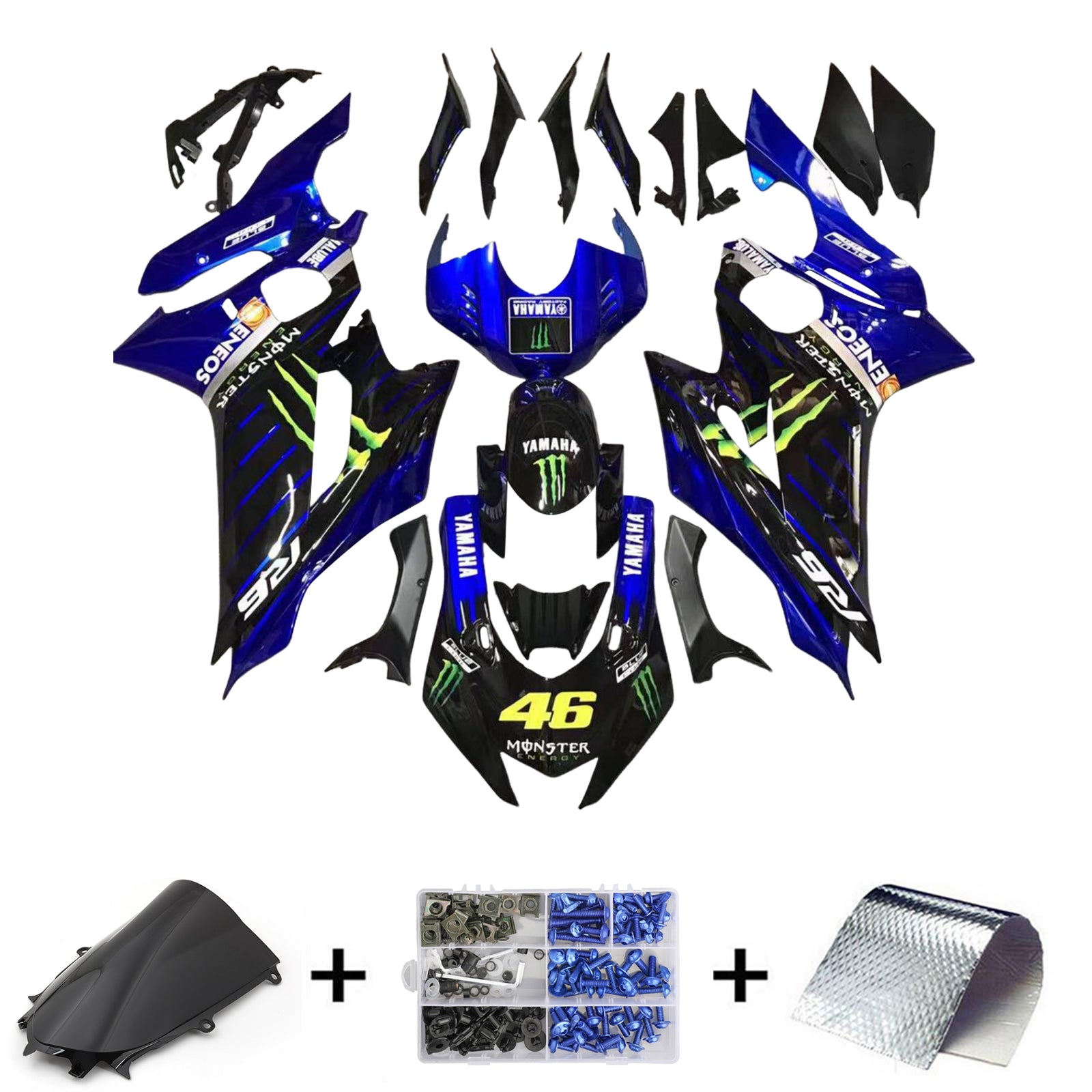 Amotopart 2017-2023 Yamaha YZF R6 Glossy Blue Black Fairing Kit