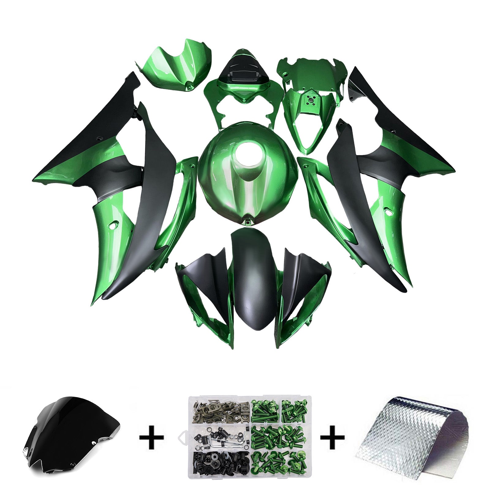 Amotopart 2008-2016 Yamaha YZF-R6 Green & Black Fairing Kit