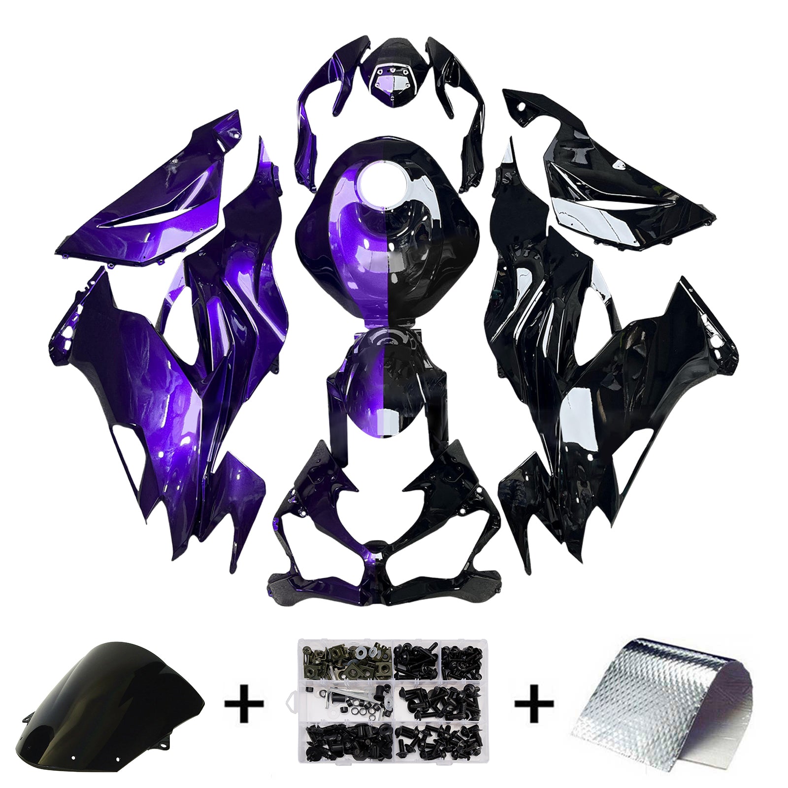 Amotopart 2019-2023 Kawasaki ZX6R Midnight Purple Black Fairing Kit