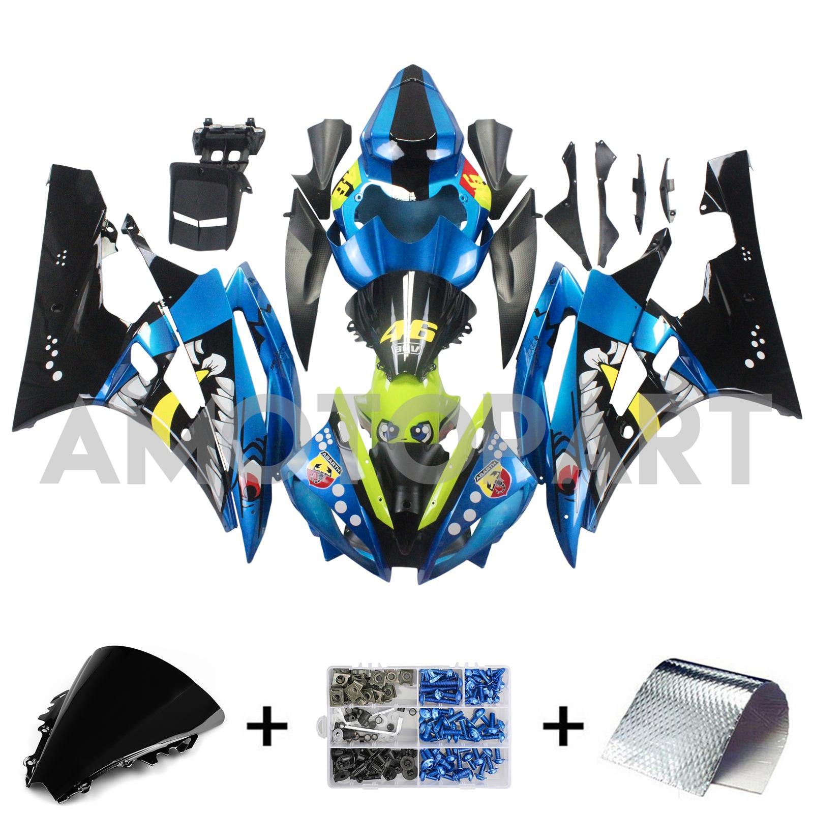 Amotopart 2006–2007 YZF 600 R6 Yamaha Blau&Grünes Verkleidungsset