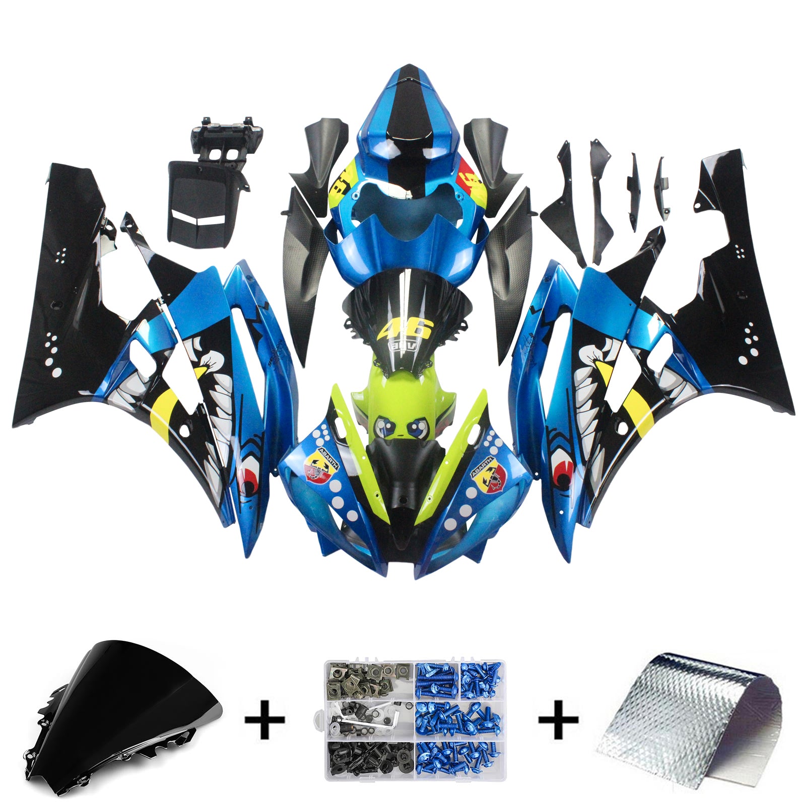 Amotopart 2006-2007 YZF 600 R6 Yamaha Kit de carenado azul y verde