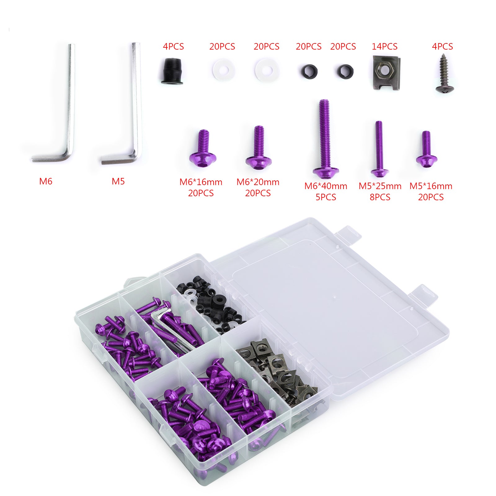 177PCS Motorcycle Sportbike Windscreen Fairing Bolts Kit Purple Fastener Screws