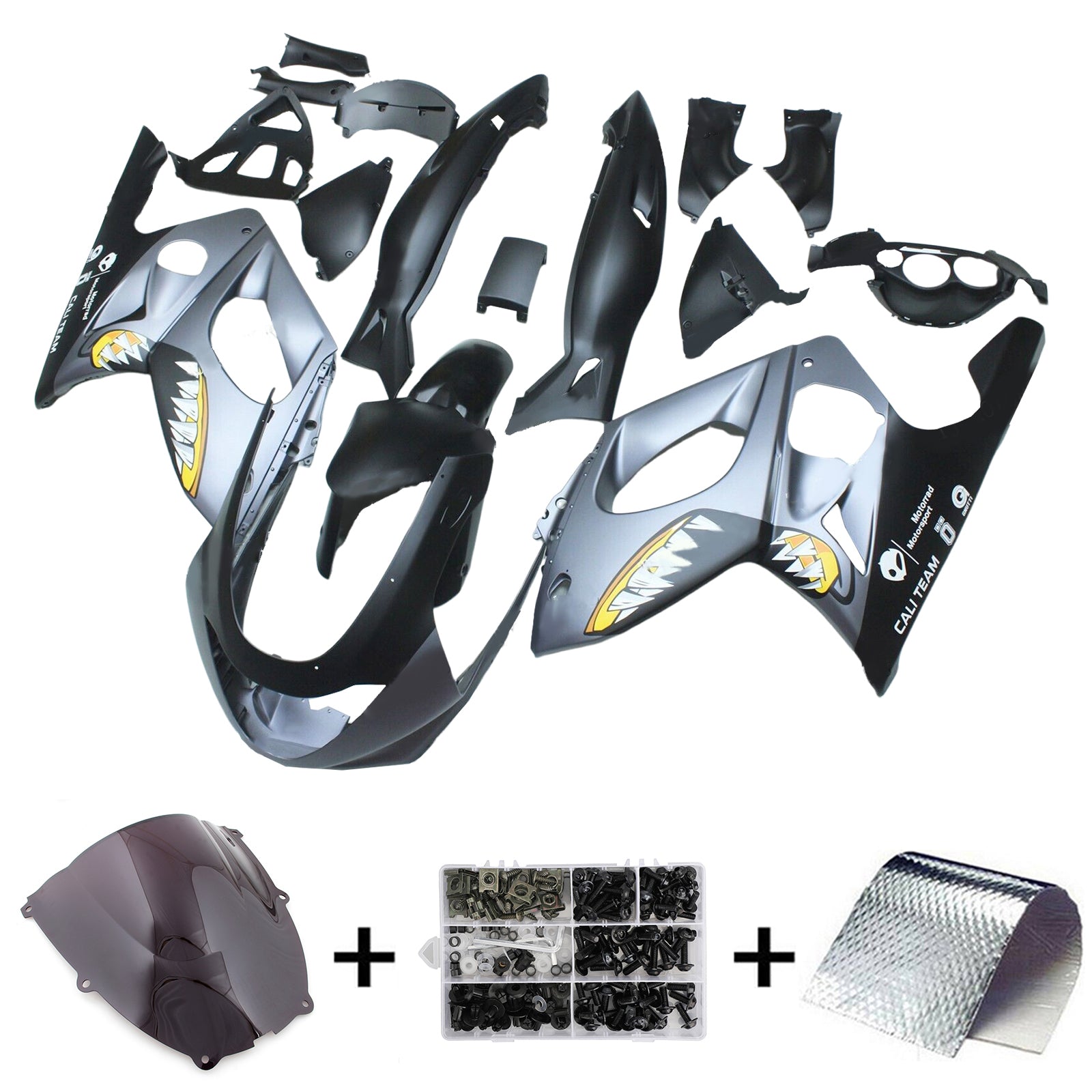 Amotopart Verkleidungssatz für Yamaha YZF 600R Thundercat, 1996–2007, mattgrau/schwarz