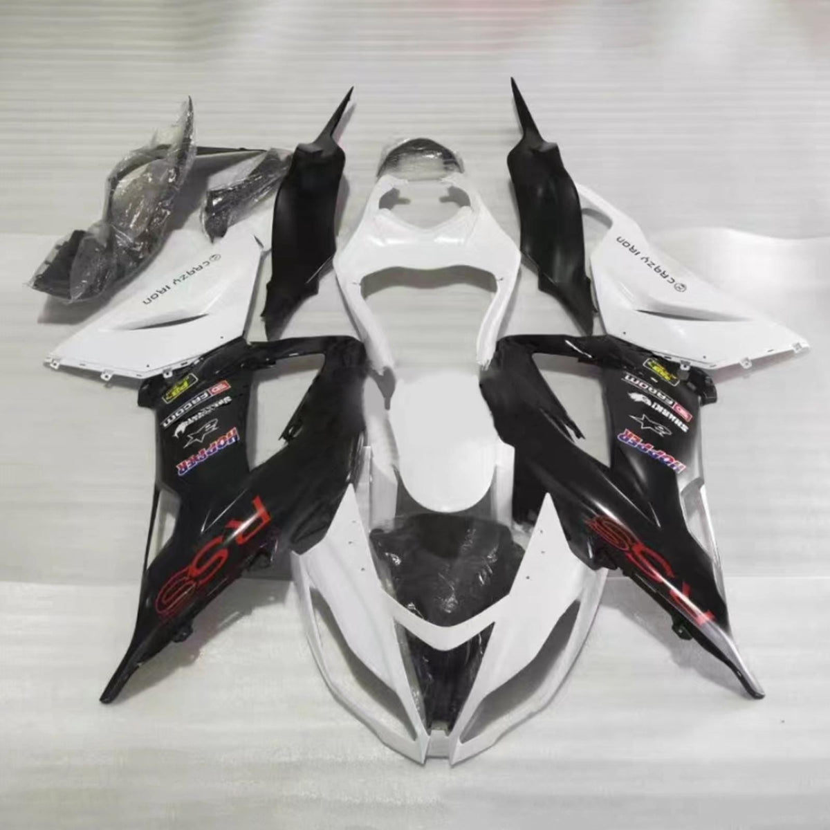 Kit de carenado Amotopart Kawasaki ZX6R 636 2013-2018 blanco y negro Style3