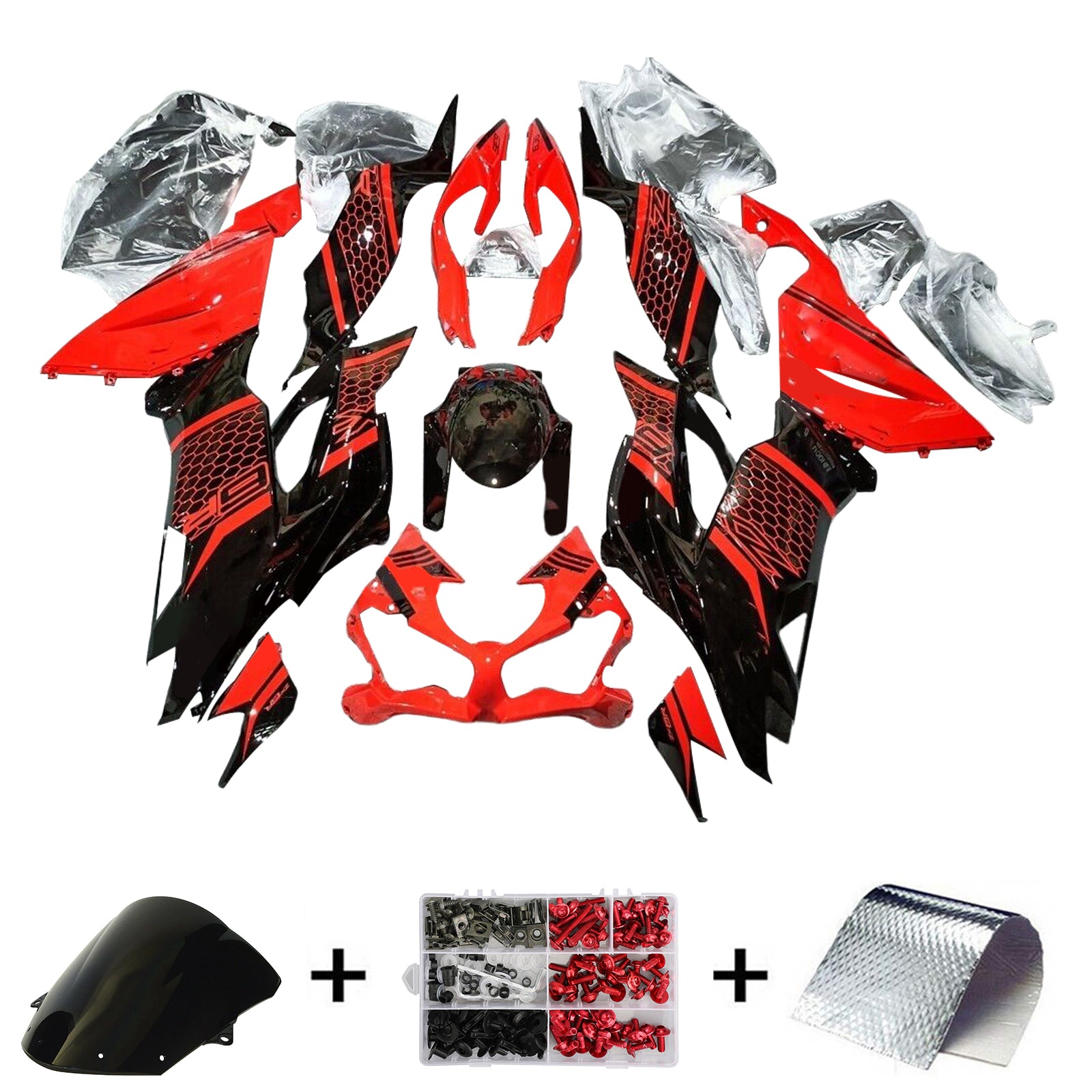 Amotopart 2019-2023 Kawasaki ZX6R Red Black Fairing Kit