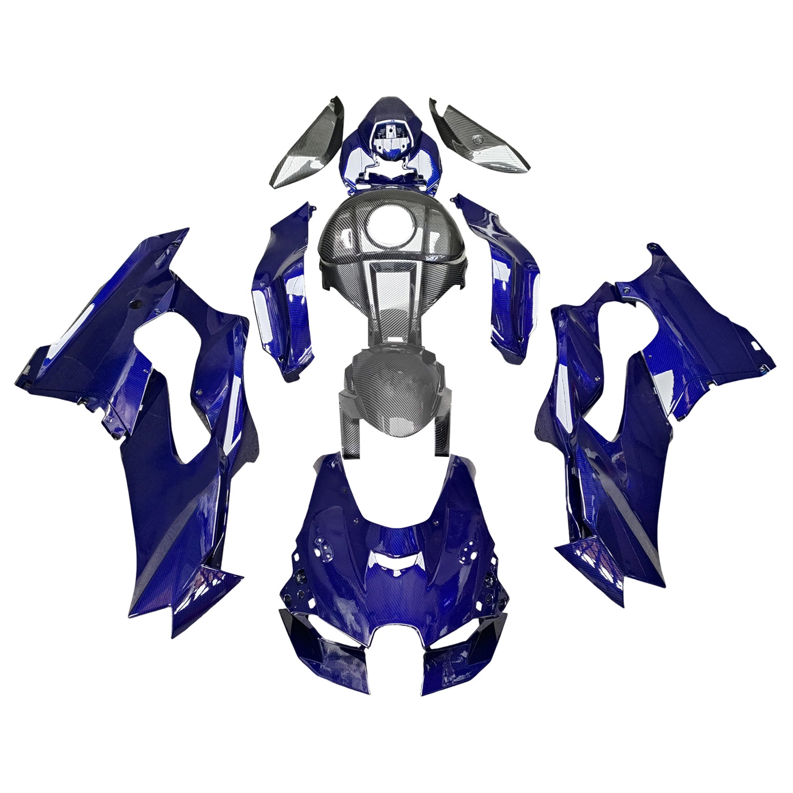 Amotopart 2021-2025 Kawasaki ZX14R ZZR1400 Carbon Fiber Grey Blue Fairing Kit