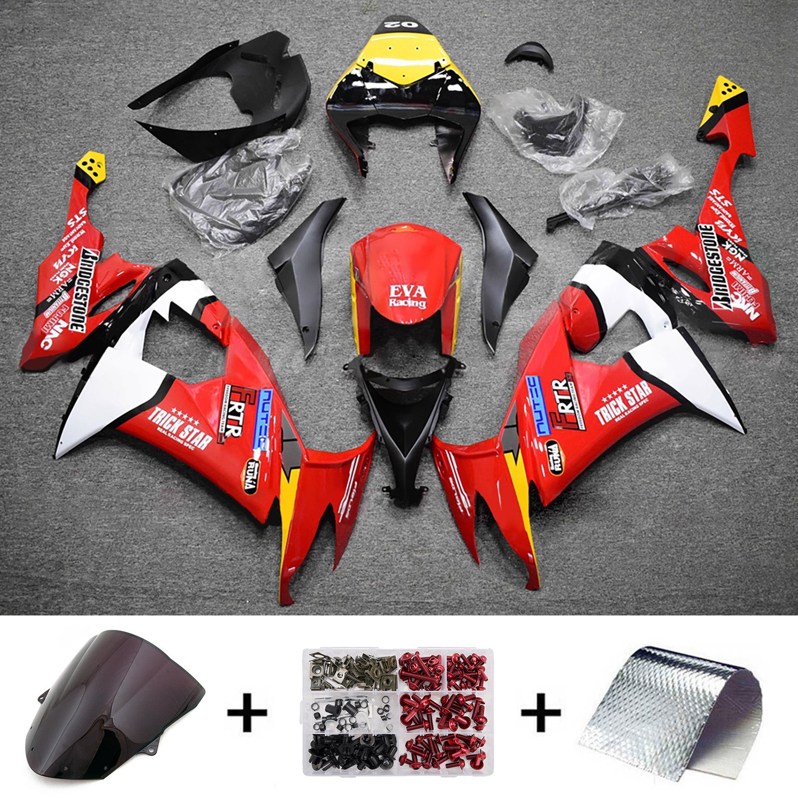 Amotopart 2008-2010 Kawasaki ZX10R Red White Yellow Black Fairing Kit