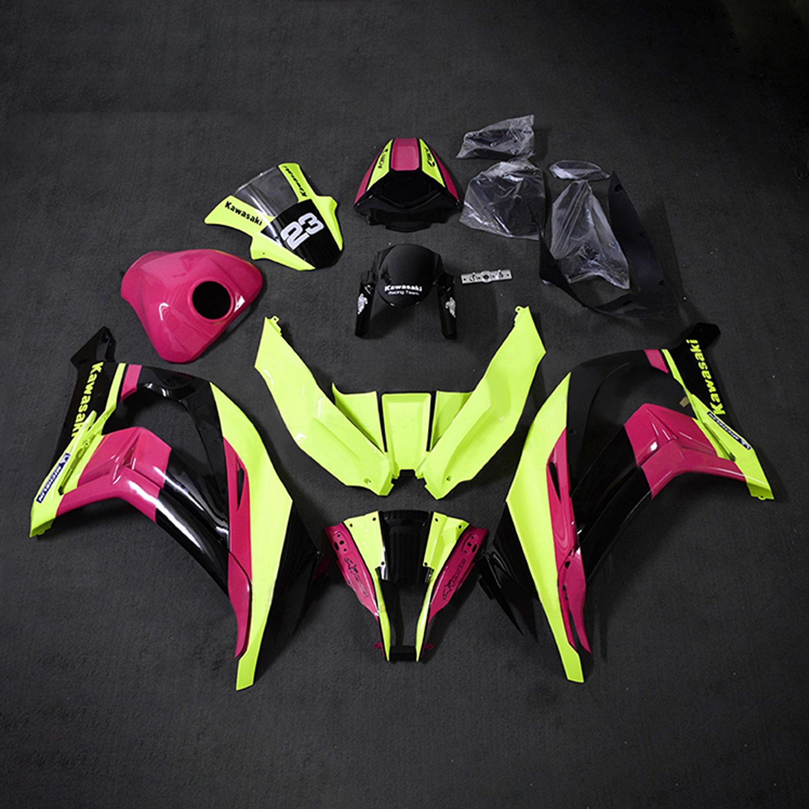 Amotopart 2011-2015 Kawasaki ZX10R Green Pink Fairing Kit