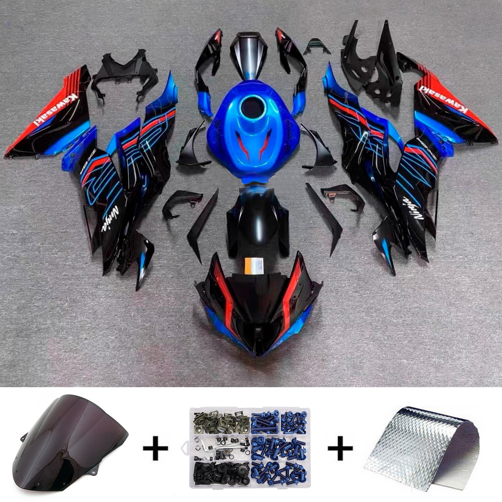 Amotopart 2024-2025 Kawasaki ZX-6R Blue Black White Red Fairing Kit
