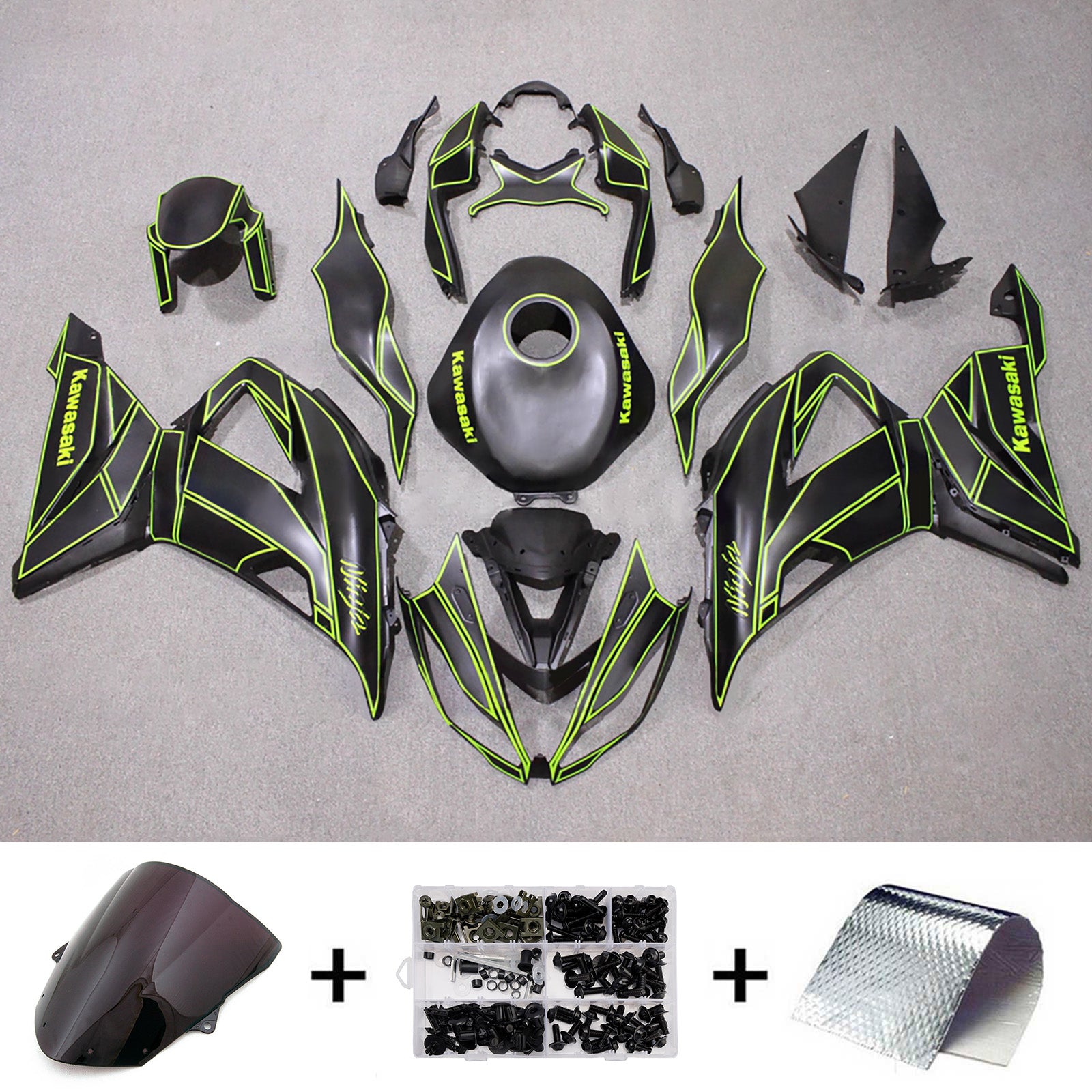 Amotopart 2013-2018 Kawasaki ZX6R 636 Black Green Fairing Kit