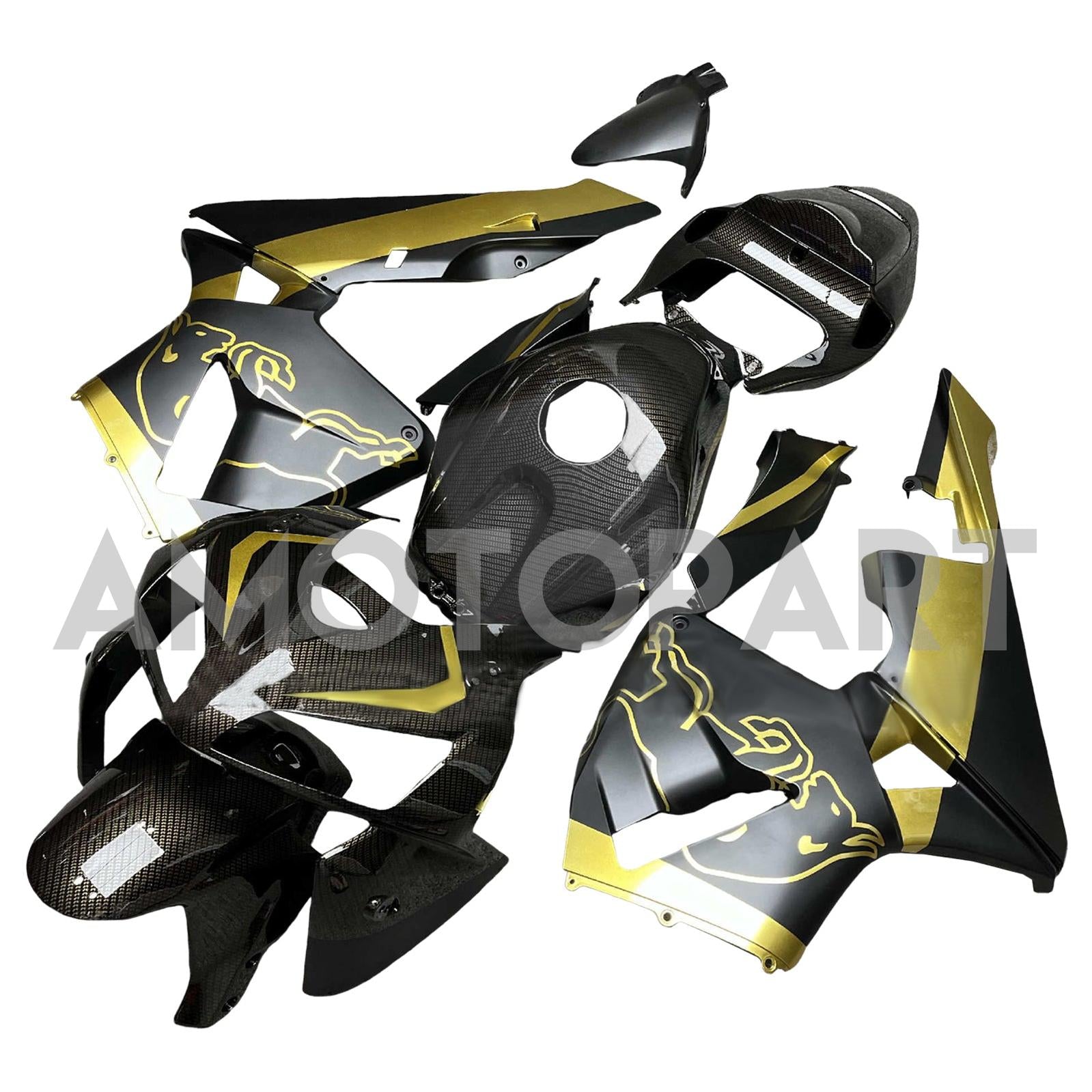 Amotopart 2005-2006 Honda CBR600RR Carbon Fiber Pattern Gold Fairing Kit