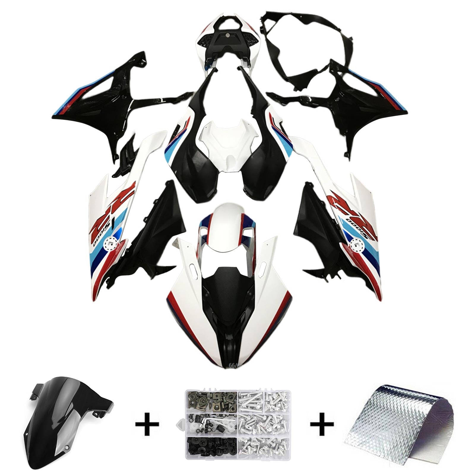 Amotopart BMW S1000RR 2019-2022 Kit de carénage bleu et rouge Style 10