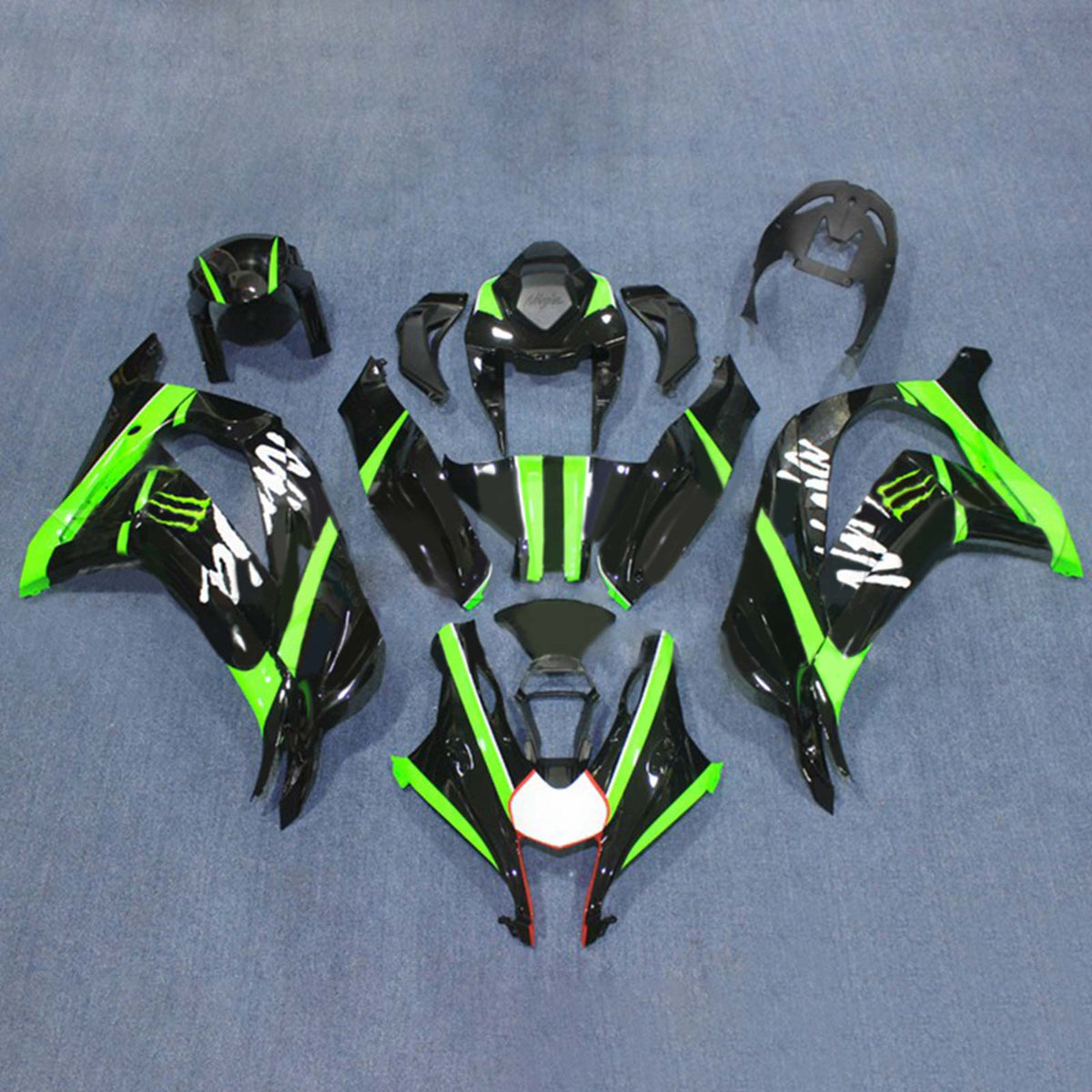 Amotopart 2016-2020 ZX10R Kawasaki vert et noir Style1 Kit de carénage