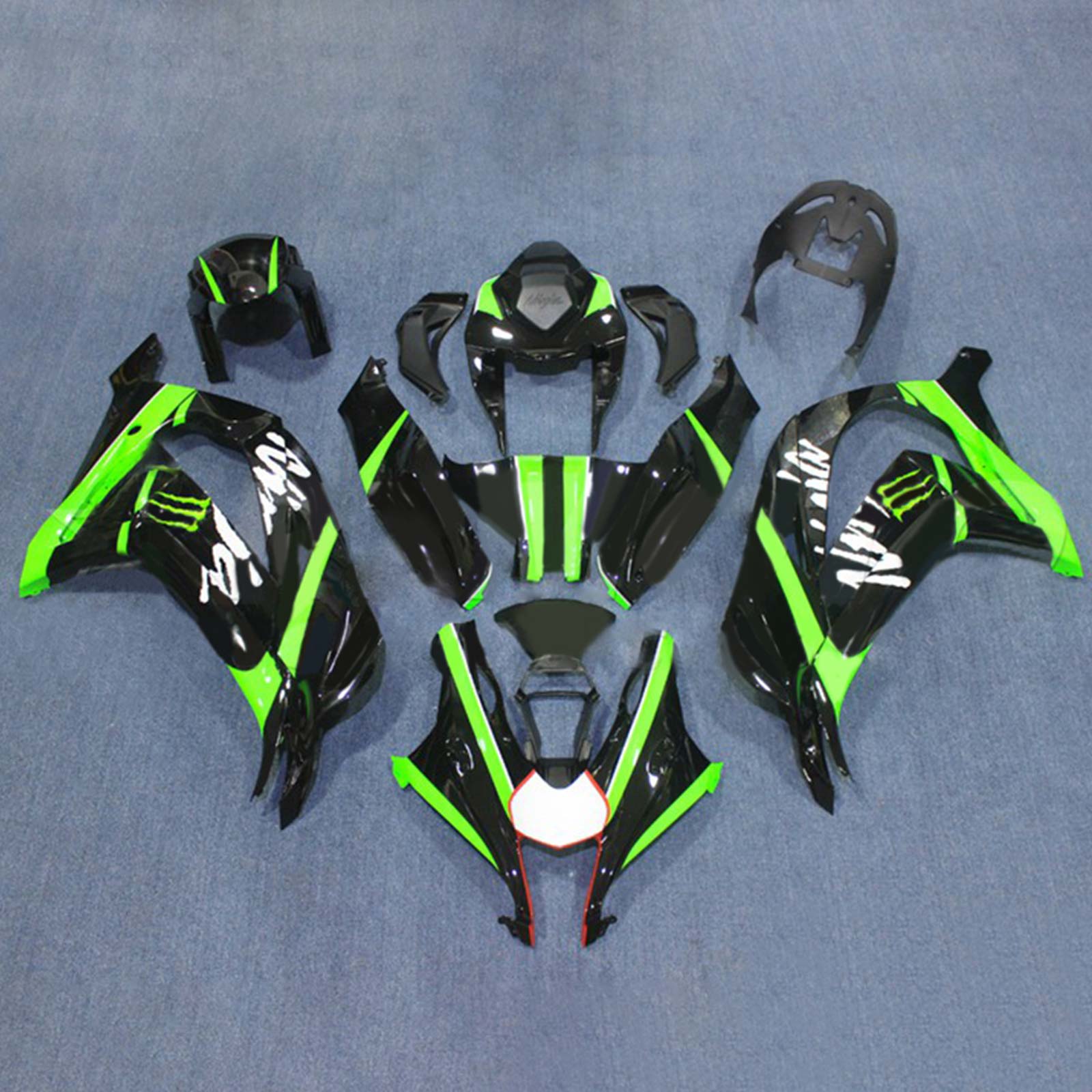 Amotopart 2016-2020 ZX10R Kawasaki Green&Black Style1 Fairing Kit