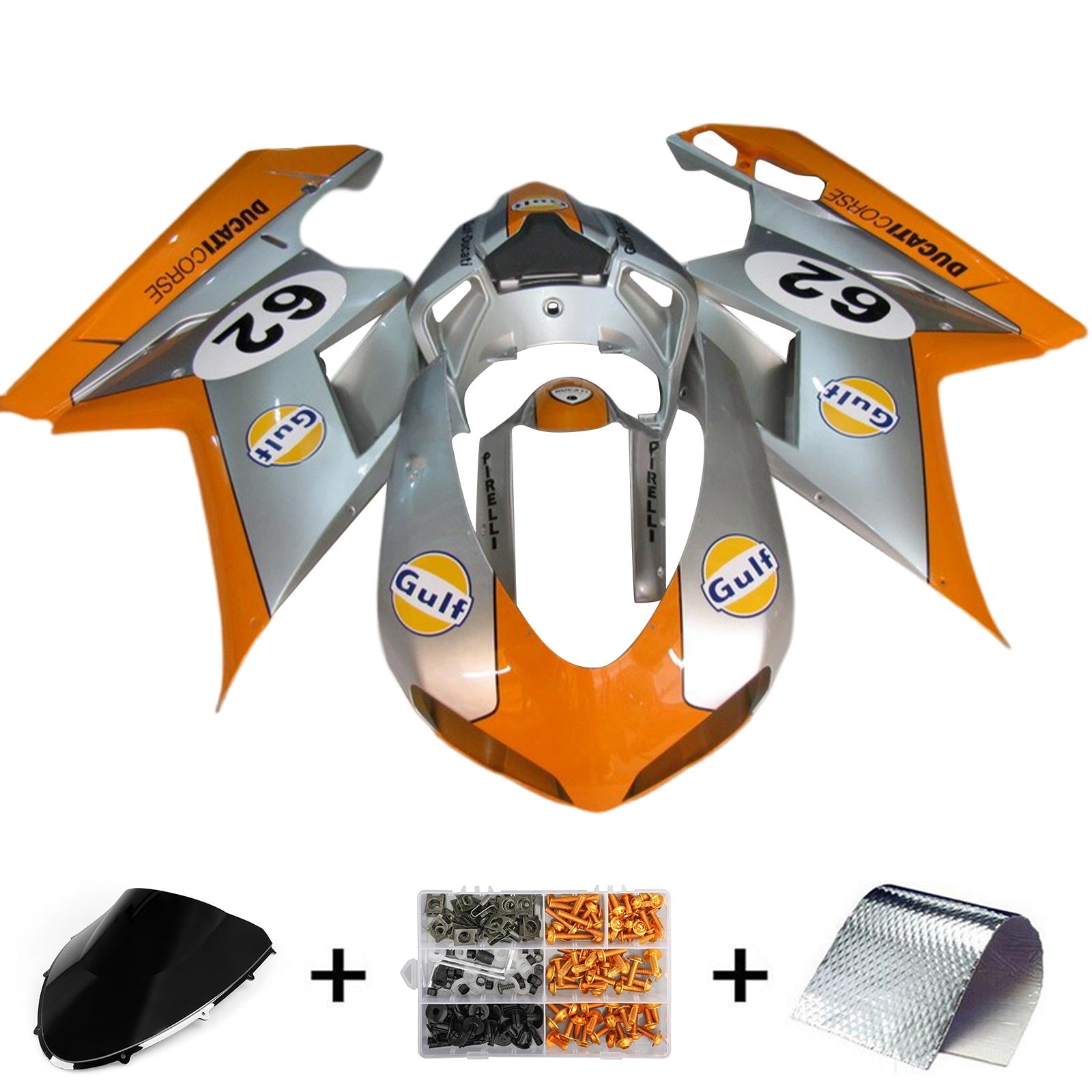 Amotopart Todos los años Ducati 1098 1198 848 Kit de carenado naranja y plateado