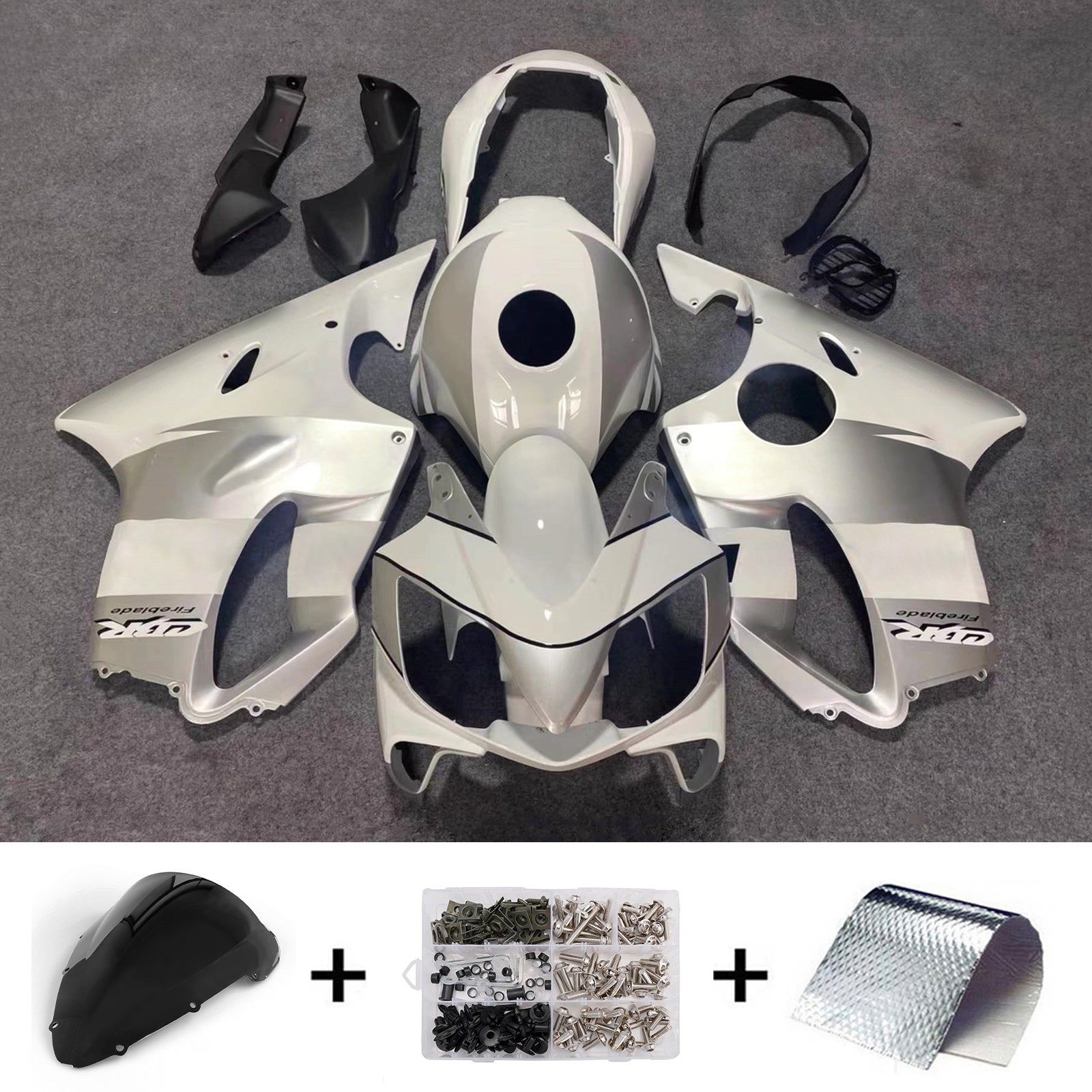 Amotopart 2004-2007 Honda CBR600 F4i White/Silver Fairing Kit