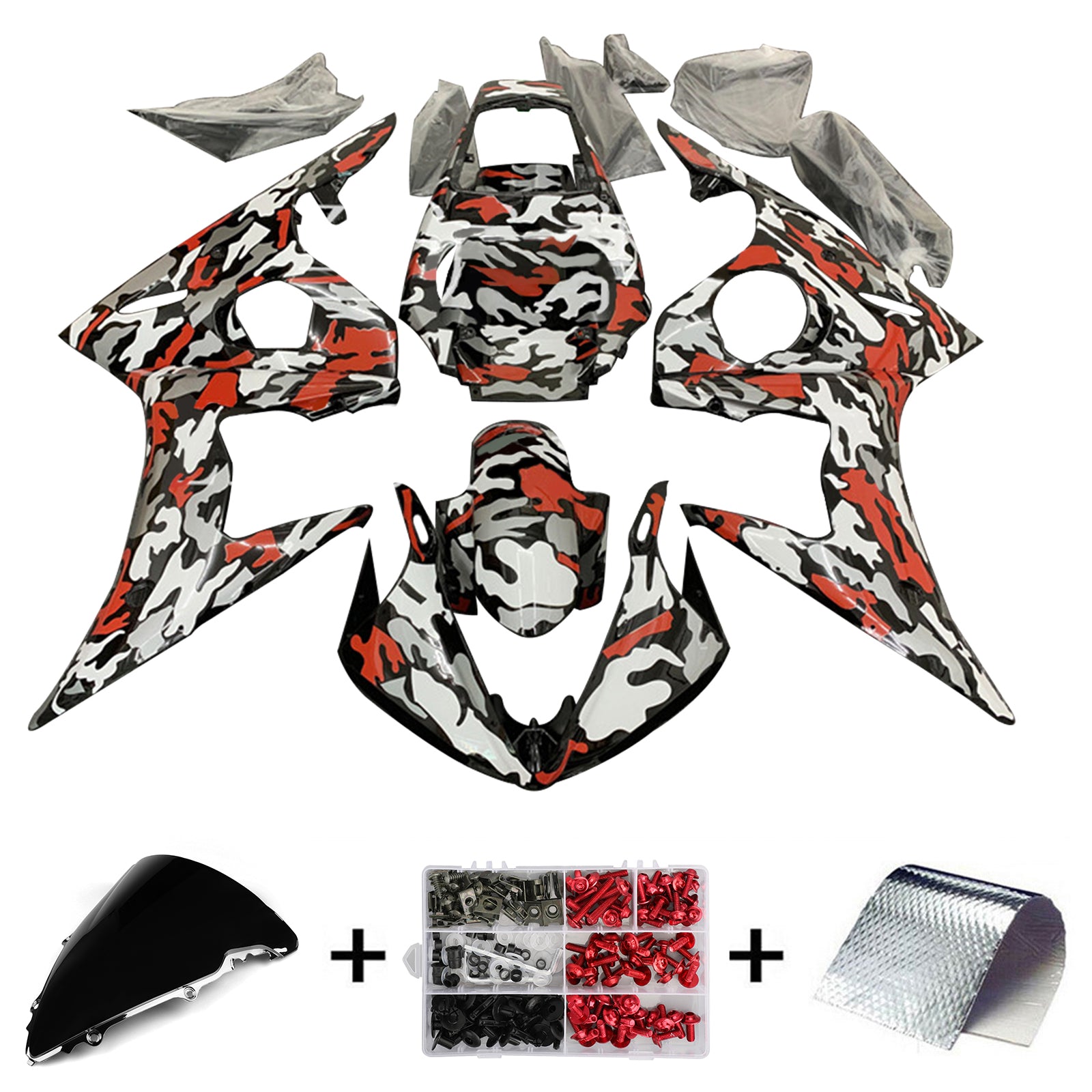 Amotopart Yamaha YZF 600 R6 2003-2004 R6S 2006-2009 Camouflage  Red Fairing Kit