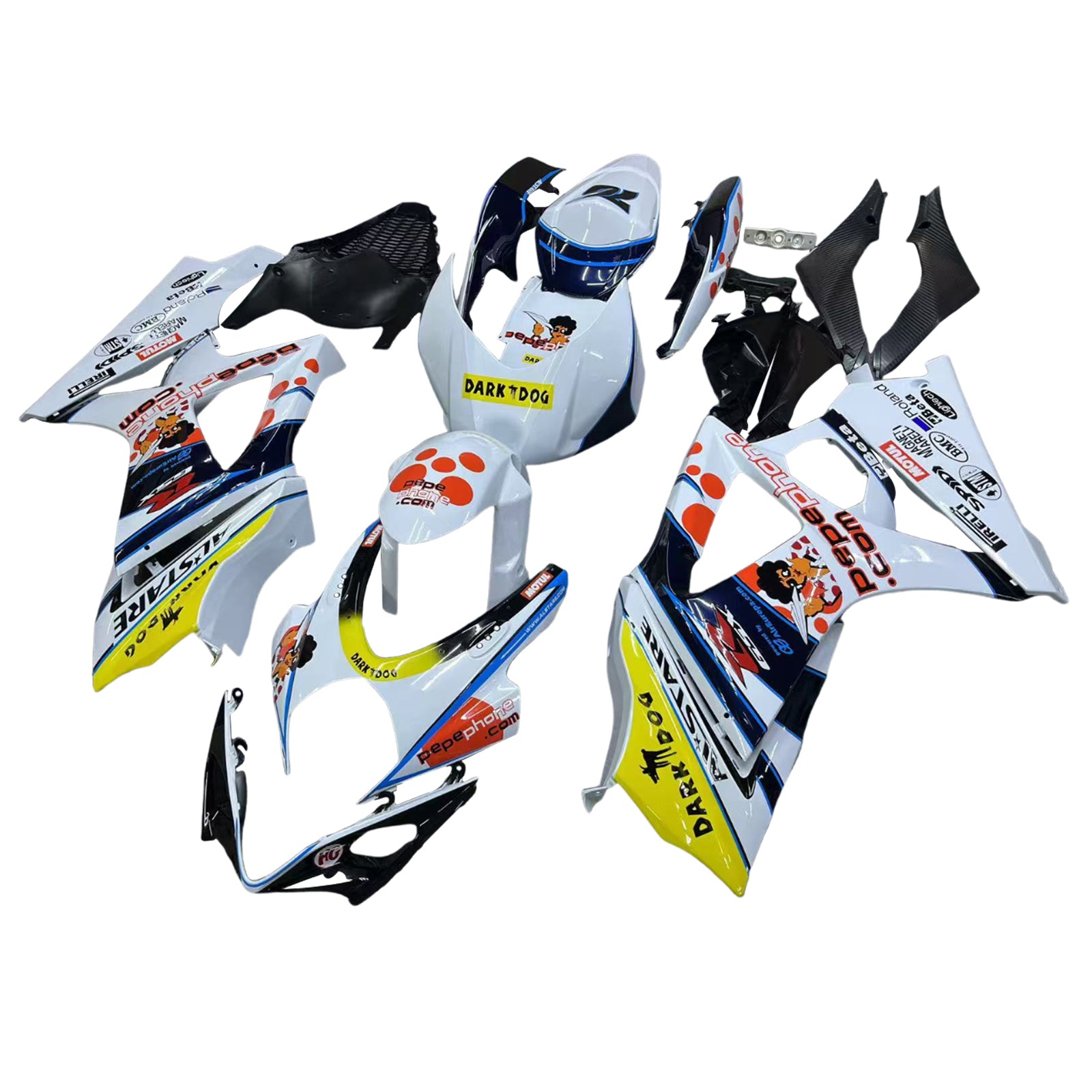 Amotopart 2007-2008 Suzuki GSXR1000 White Black Yellow Red Fairing Kit