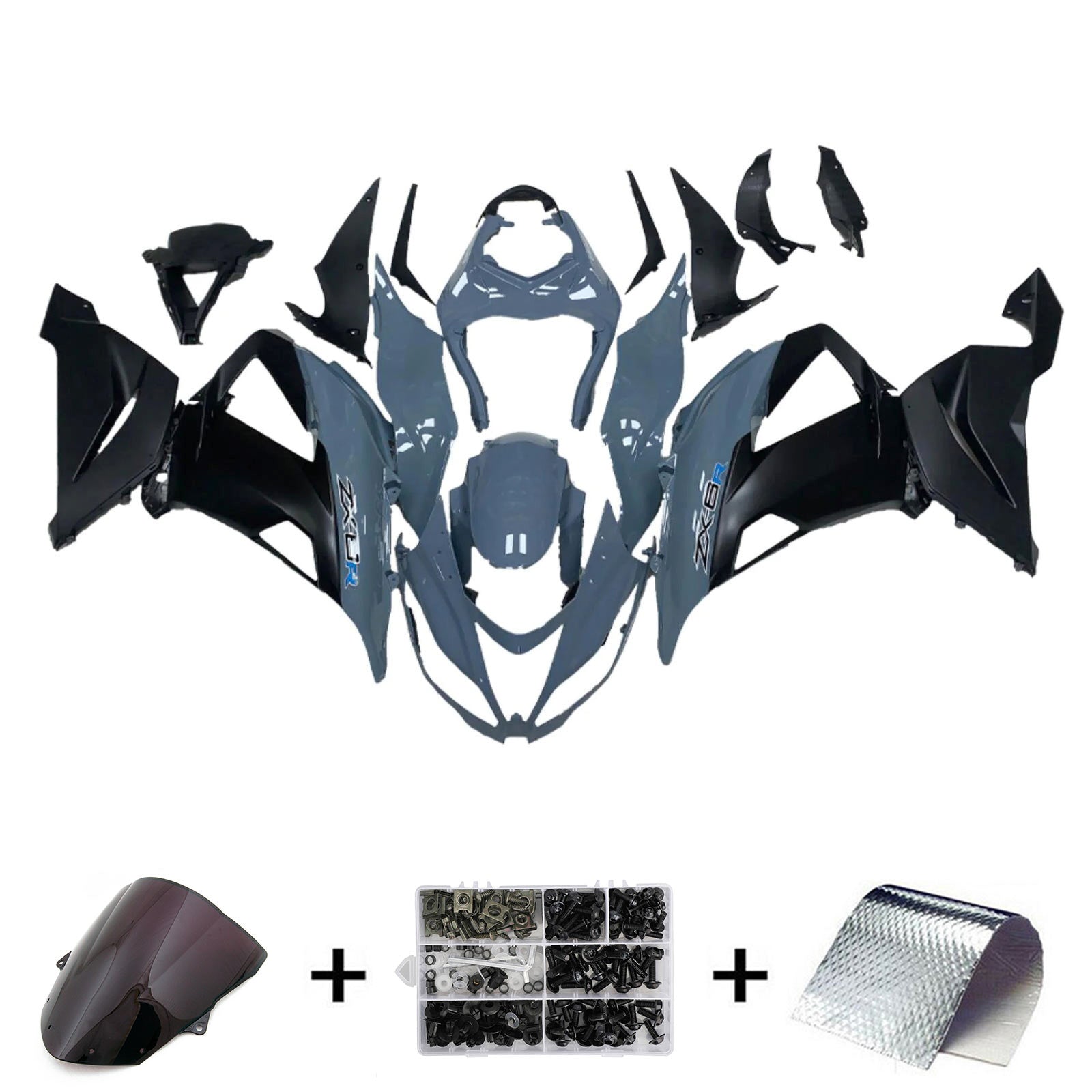 Amotopart 2013-2018 Kawasaki ZX6R 636 Black Gray Fairing Kit