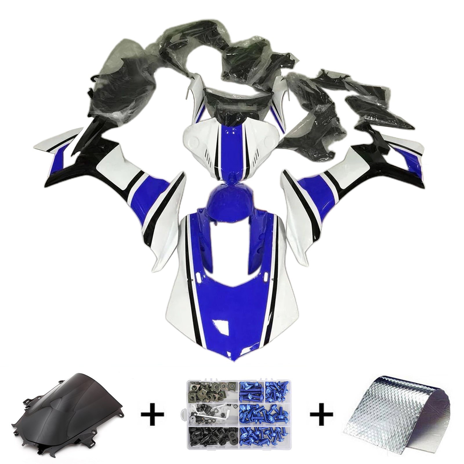 Amotopart 2020-2024 Yamaha YZF R1 Black Blue White Fairing Kit