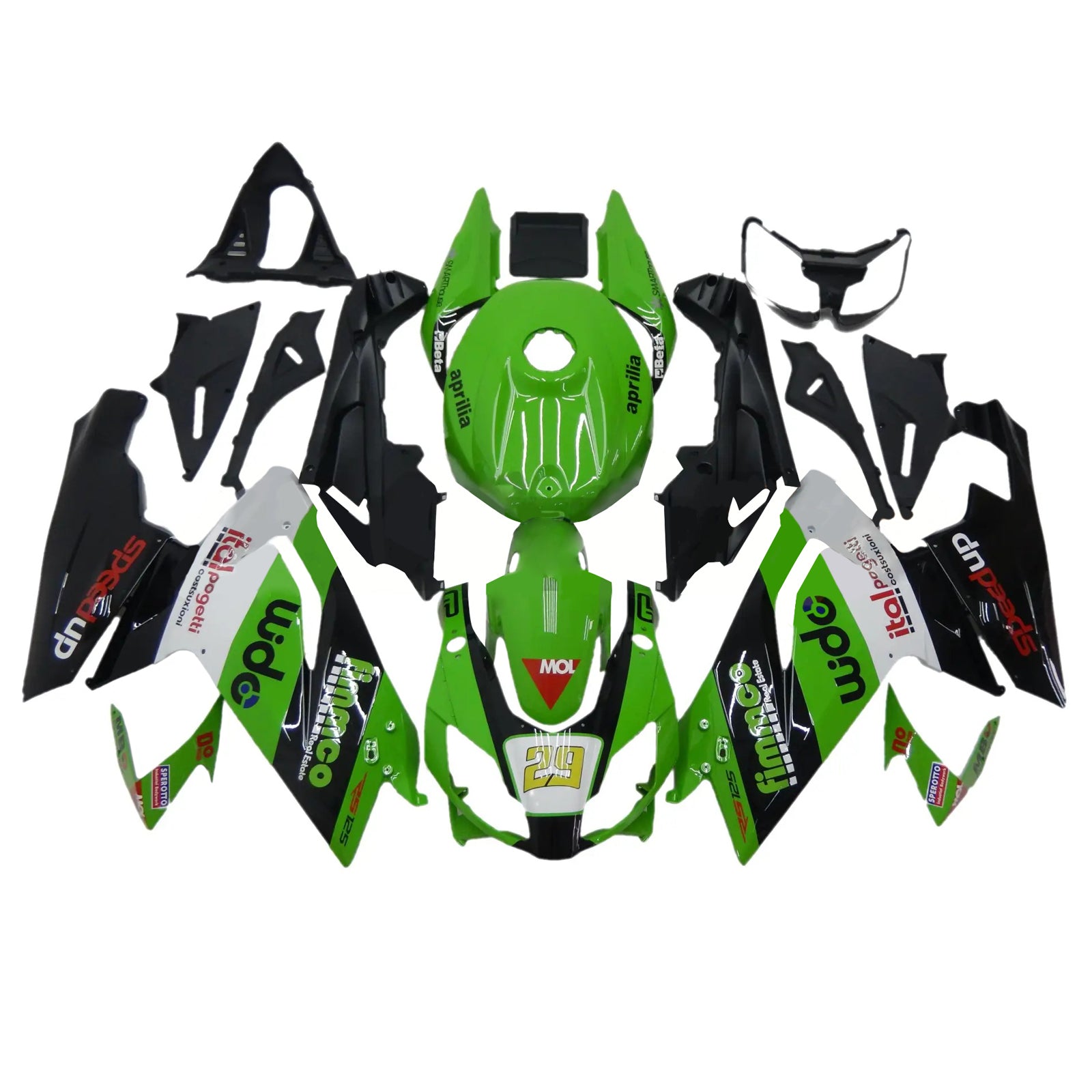 Amotopart 2006-2011 RS125 Aprilia Kit de carenado verde y negro