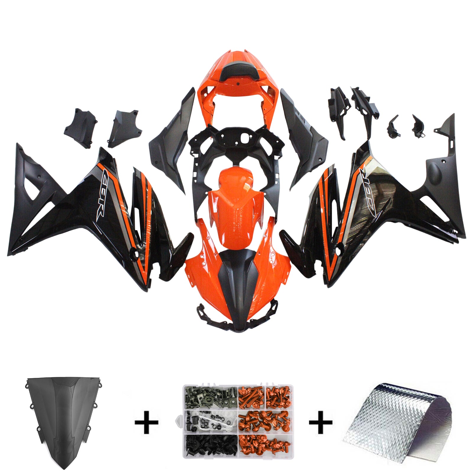 Amotopart 2016–2018 Honda CBR500R Schwarz Orange Verkleidungsset