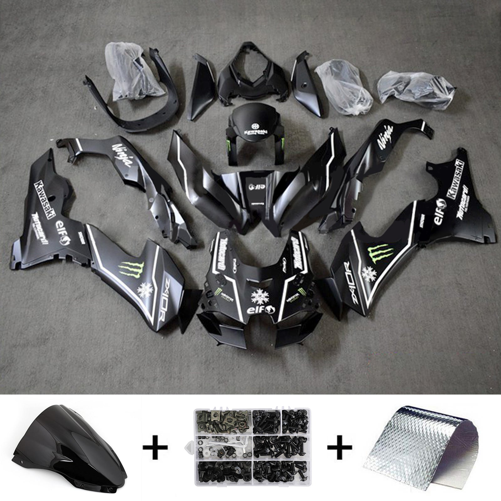 Amotopart 2021-2024 ZX-10R ZX-10RR Kawasaki negro con kit de carenado blanco