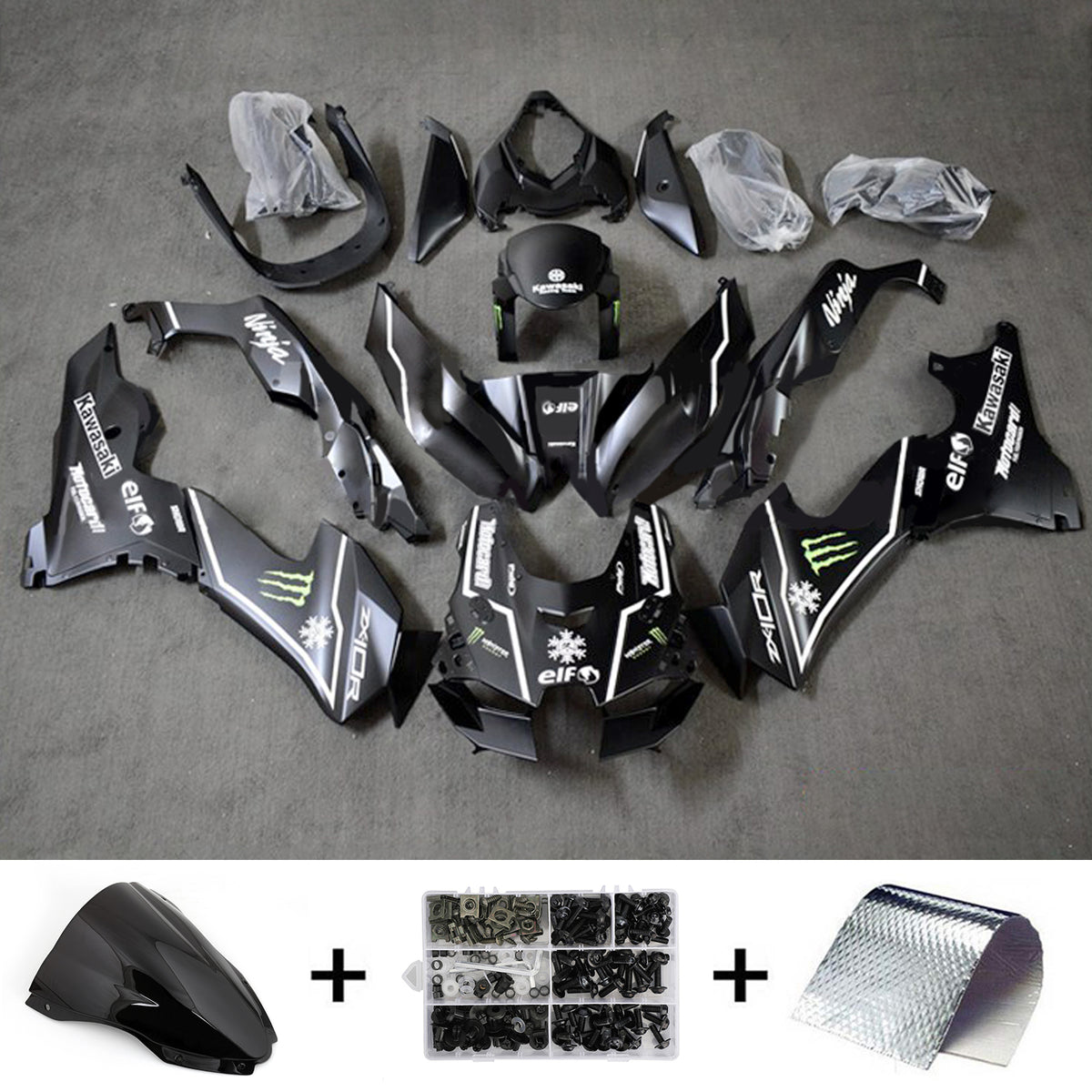 Amotopart 2021-2024 ZX-10R ZX-10RR Kawasaki nero con kit carena bianca