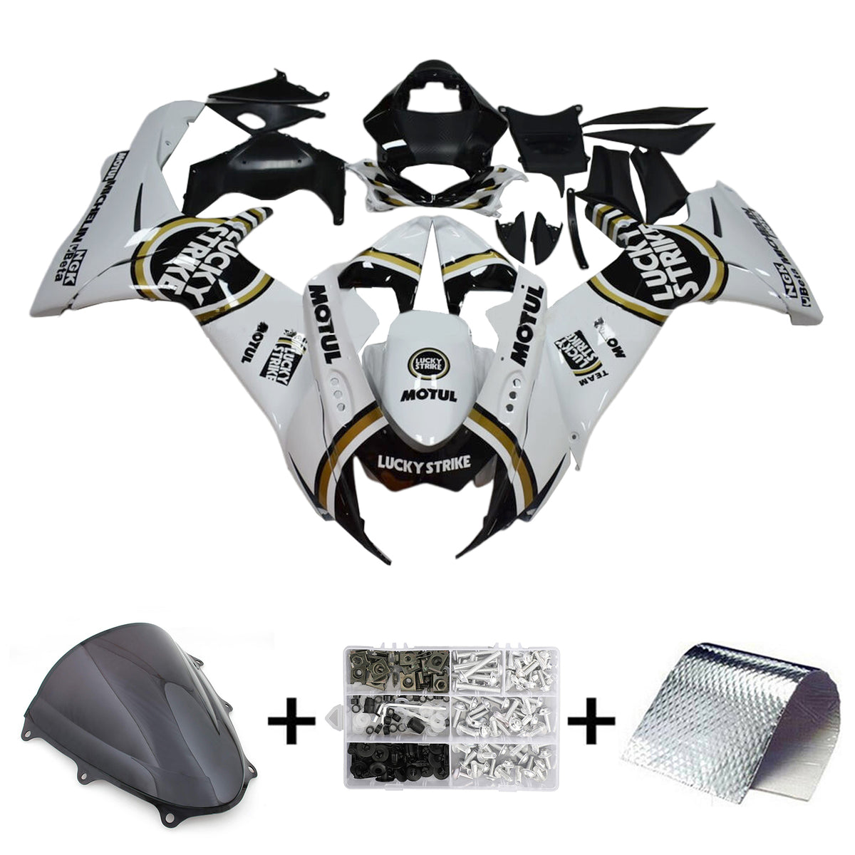 Amotopart 2011-2024 K11 GSXR 600/750 Suzuki White with Black Accents Fairing Kit