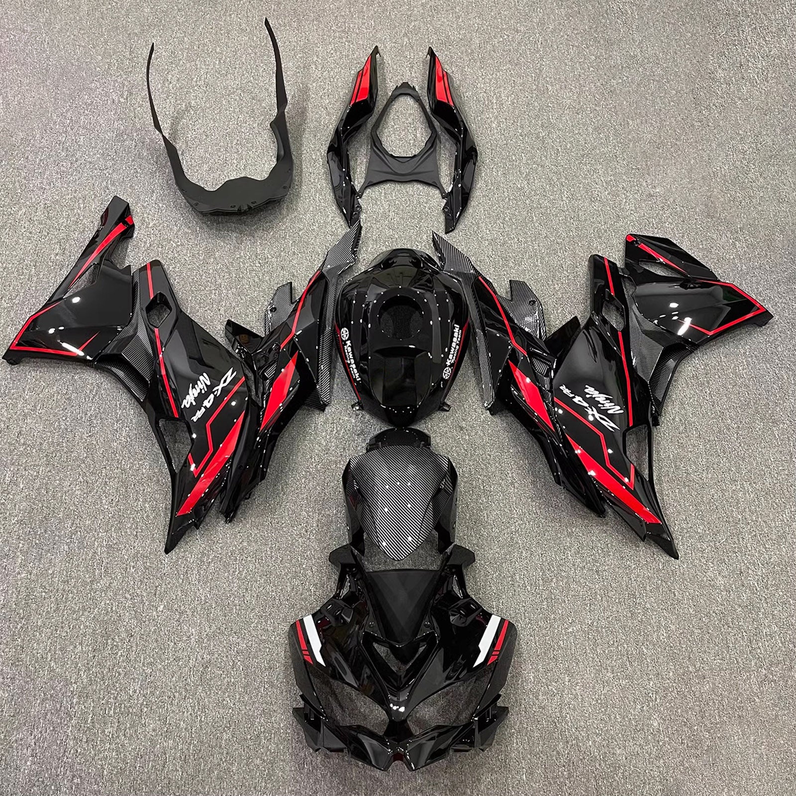 Amotopart 2019-2025 Ninja ZX-25R ZX-4R ZX-4RR Kawasaki Black&Red Stripes Fairing Kit