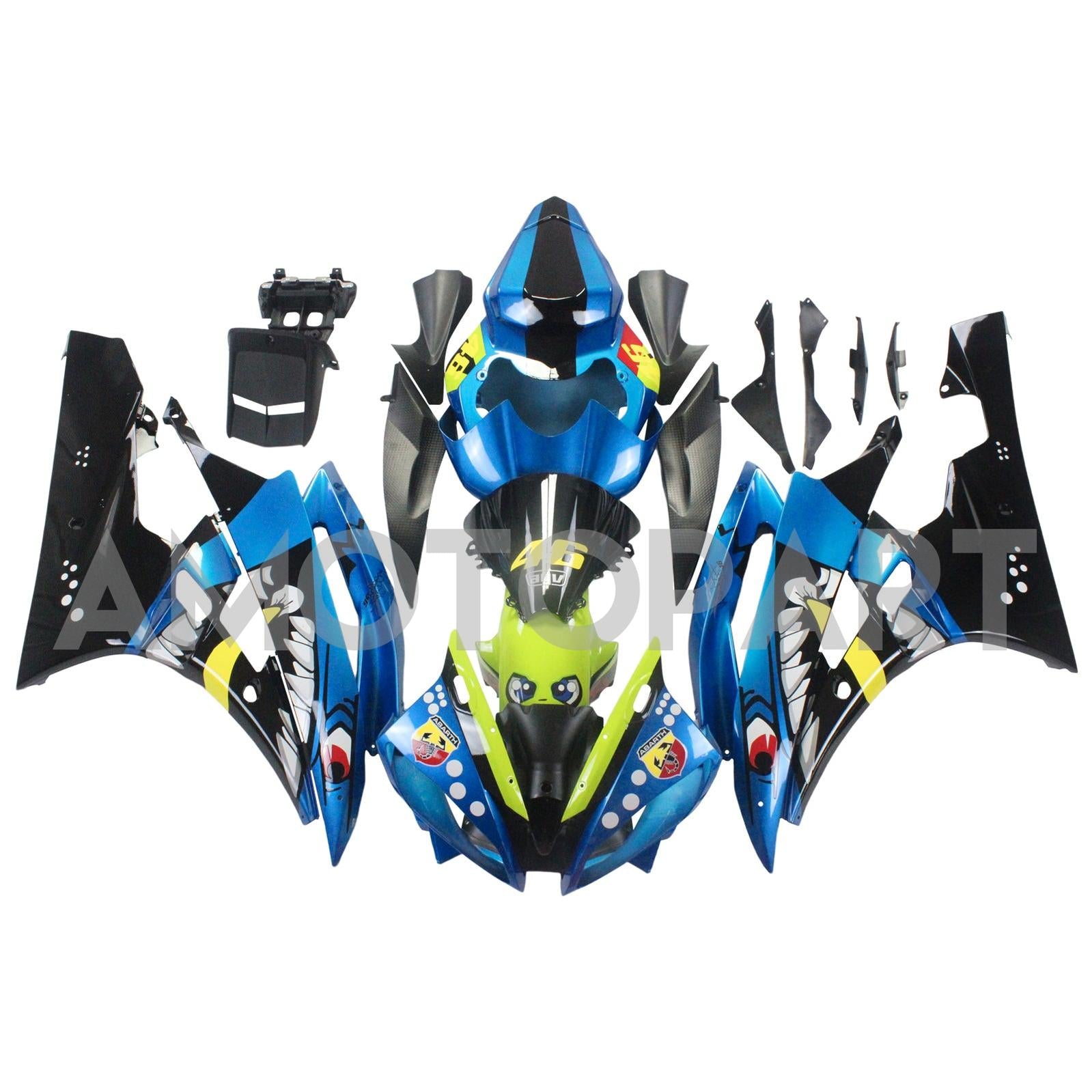 Amotopart 2006–2007 YZF 600 R6 Yamaha Blau&Grünes Verkleidungsset