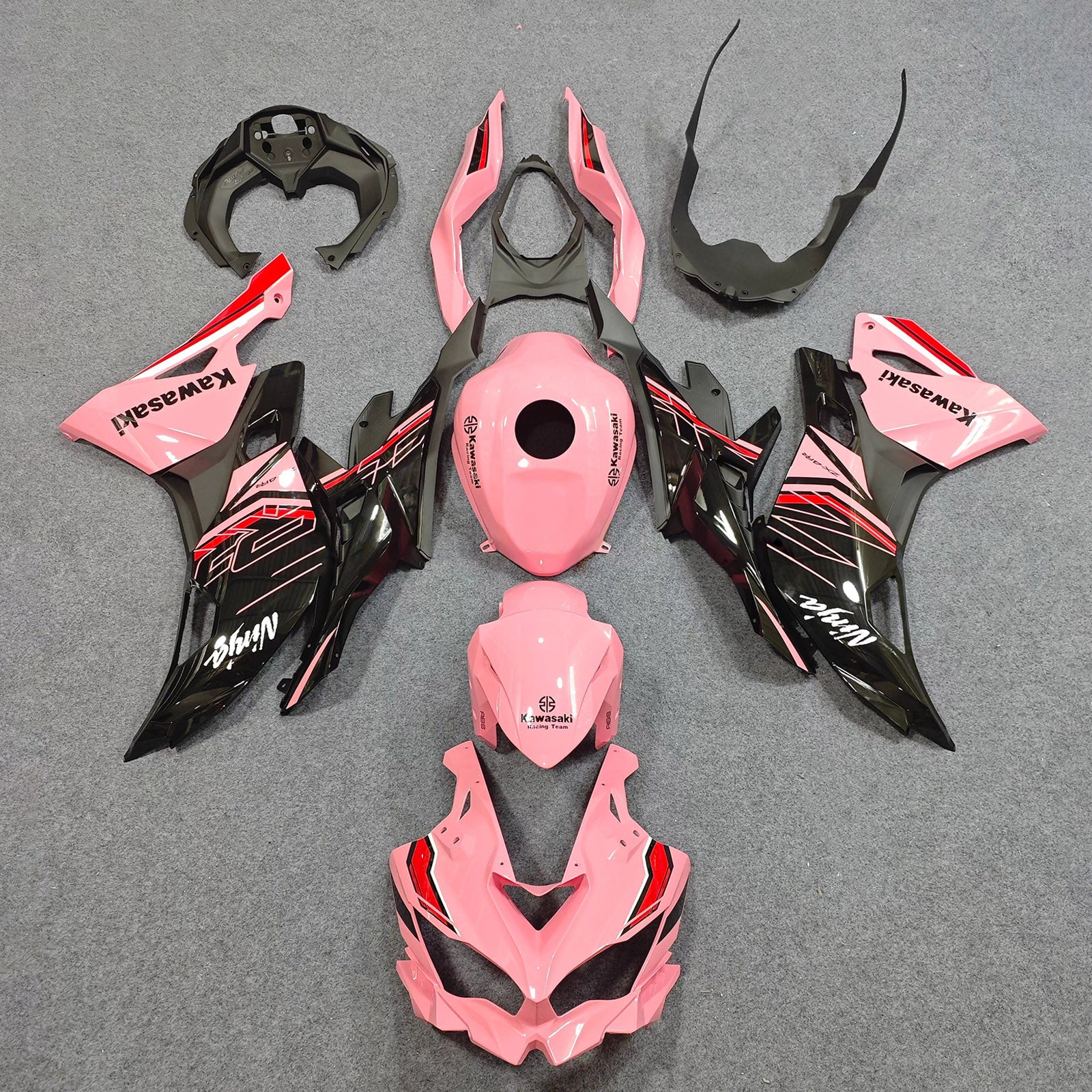 Amotopart 2019-2022 Kawasaki Ninja ZX-25R 2023-2025 Kawasaki Ninja ZX-4R/ZX-4RR Pink Black Red Fairing Kit