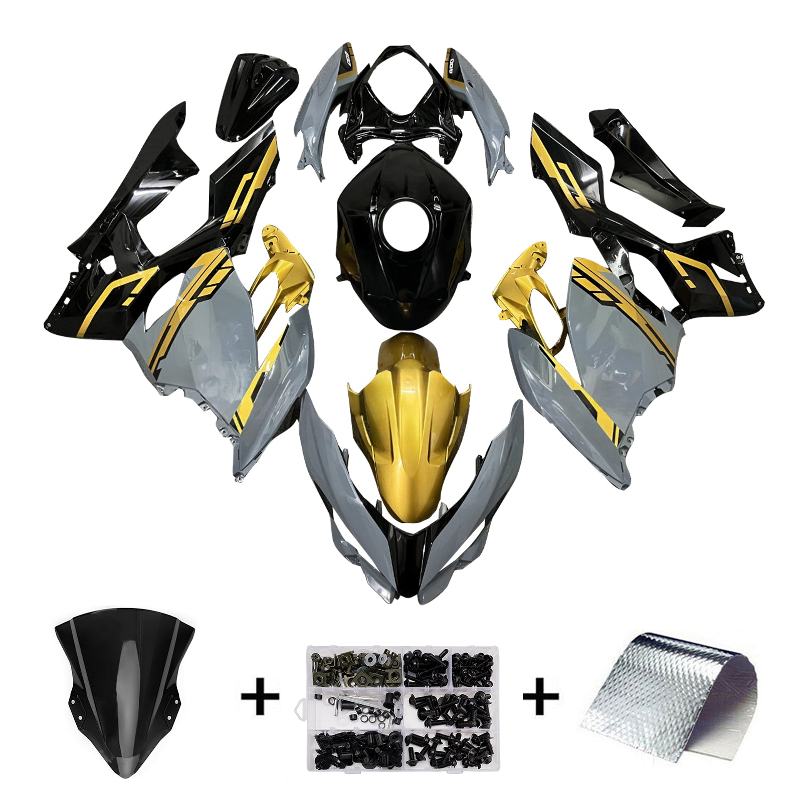 Amotopart 2018-2024 Kawasaki EX400 Ninja400 Black Gray Yellow Fairing Kit