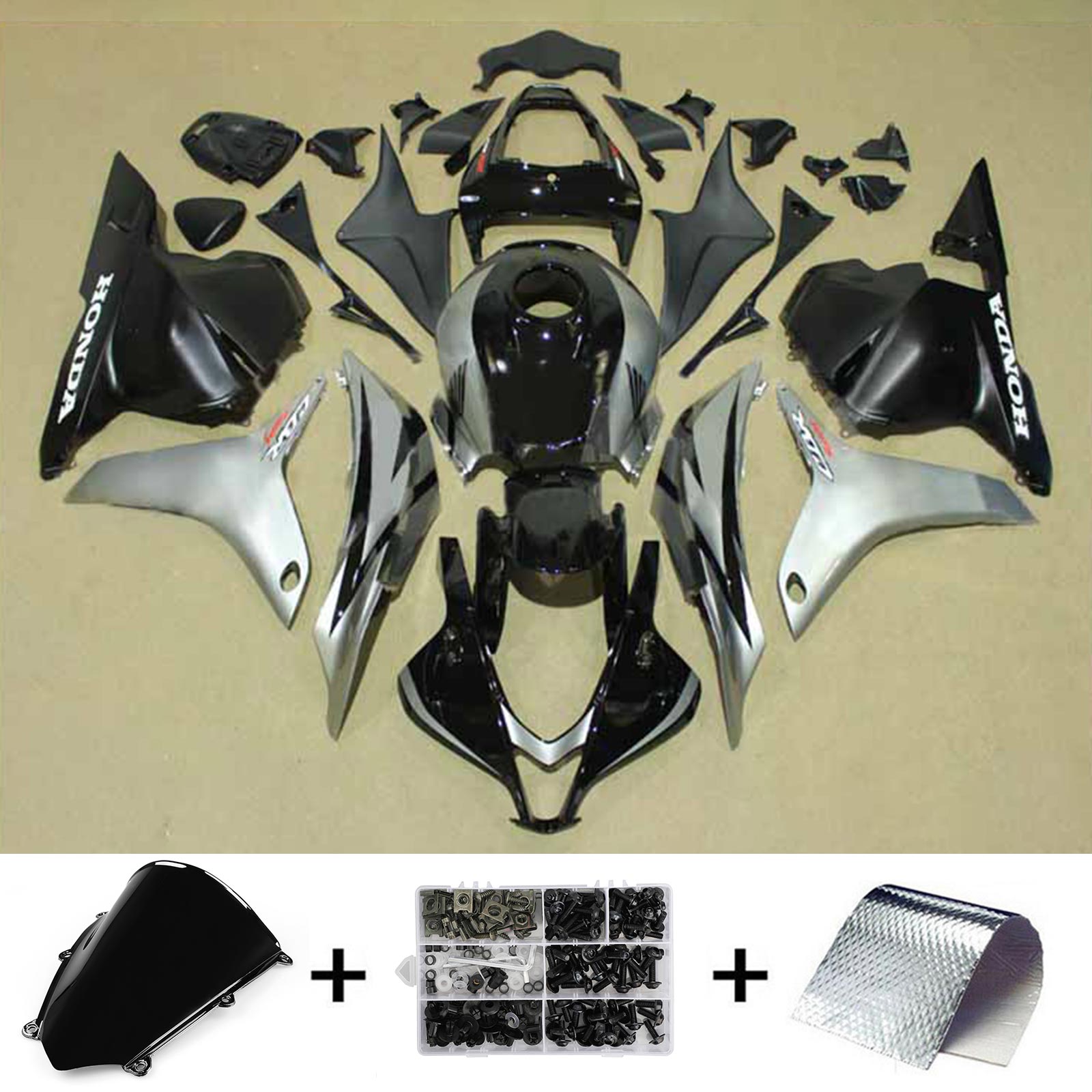 Amotopart 2009-2012 Honda CBR600RR Kit de carenado negro gris