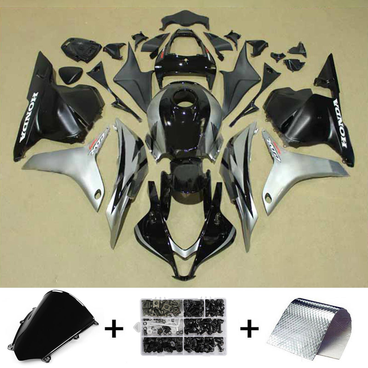 Amotopart 2009-2012 Honda CBR600RR Kit de carénage noir gris