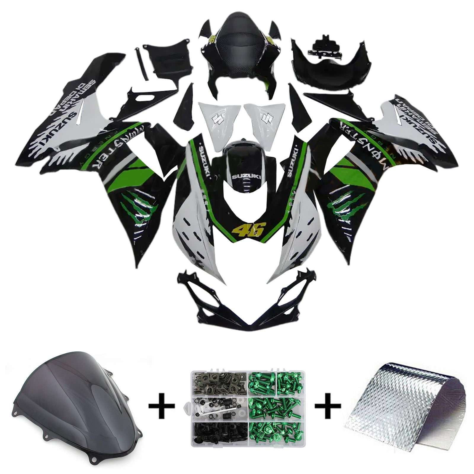 Amotopart 2011-2024 K11 GSXR 600/750 Suzuki Green&Black Style1 Fairing Kit