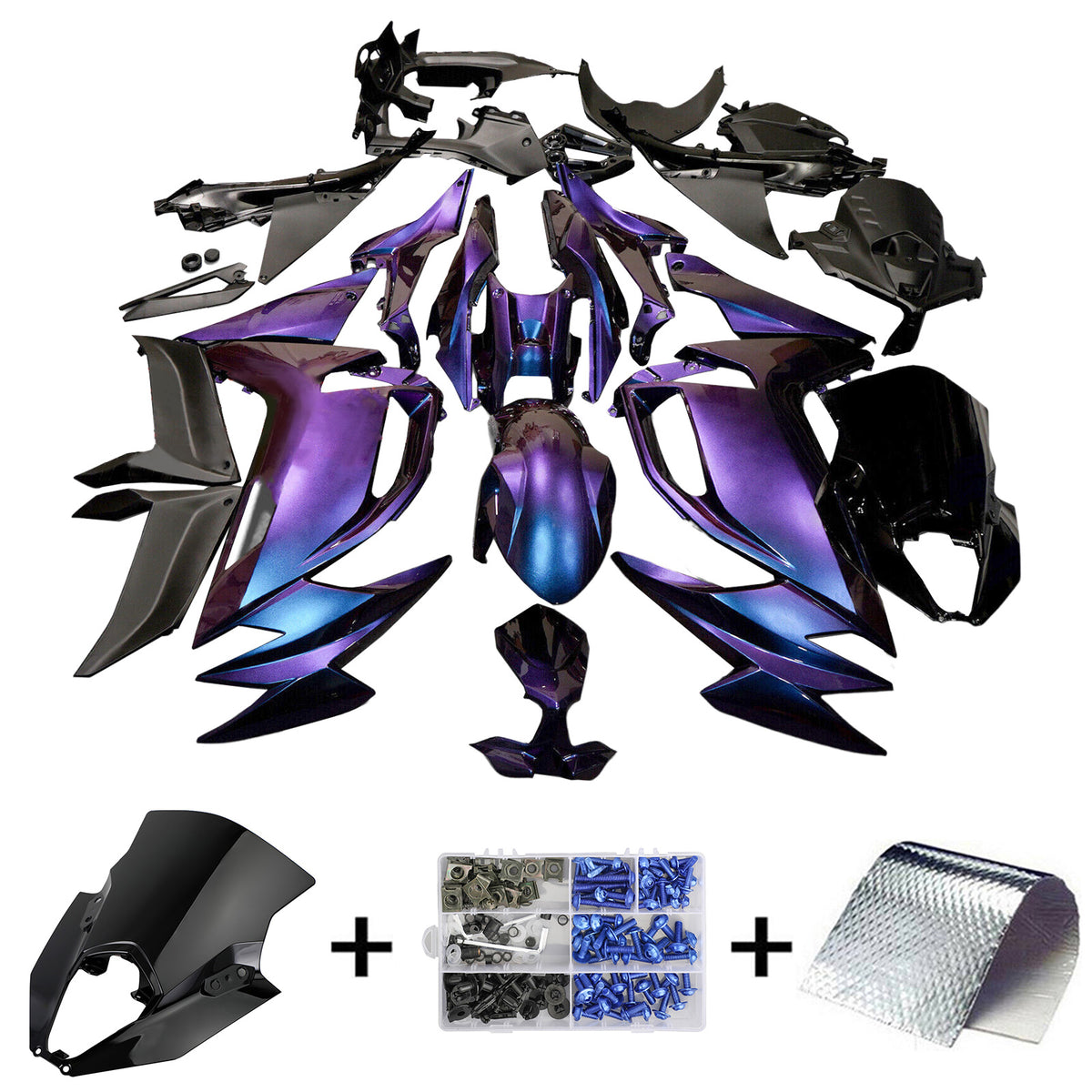 Amotopart 2020-2024 Kawasaki ER-6F Ninja650 Kit de carénage bleu violet dégradé