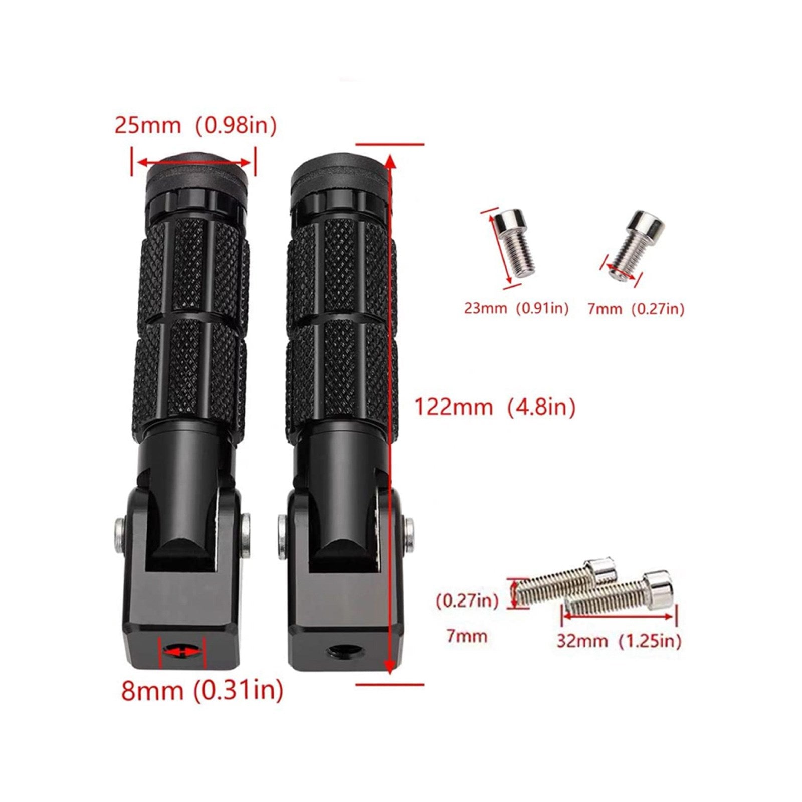 Apoios para os pés dianteiros universais, apoios para os pés adequados para motocicletas com 1.25" barras